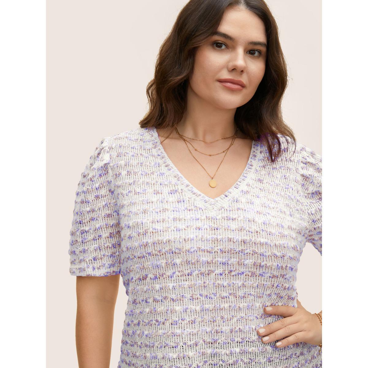Plus Size V Neck Cut Out Striped Tie Dye T-shirt Multicolor Women Elegant Contrast V-neck Everyday T-shirts BloomChic 10/M Product Image