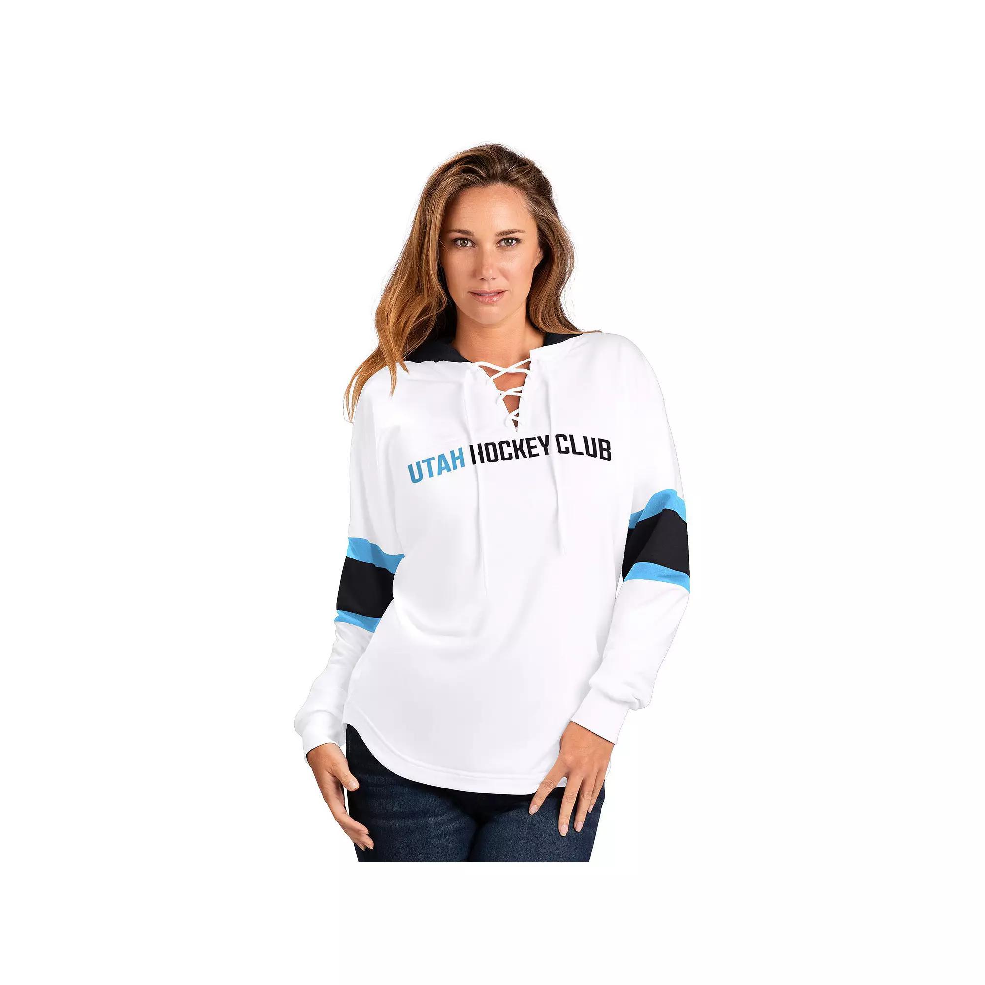 Women's G-III 4Her by Carl Banks  White Utah Hockey Club Goal Zone Long Sleeve Lace-Up Hoodie T-Shirt, Size: XL, Ute White Product Image