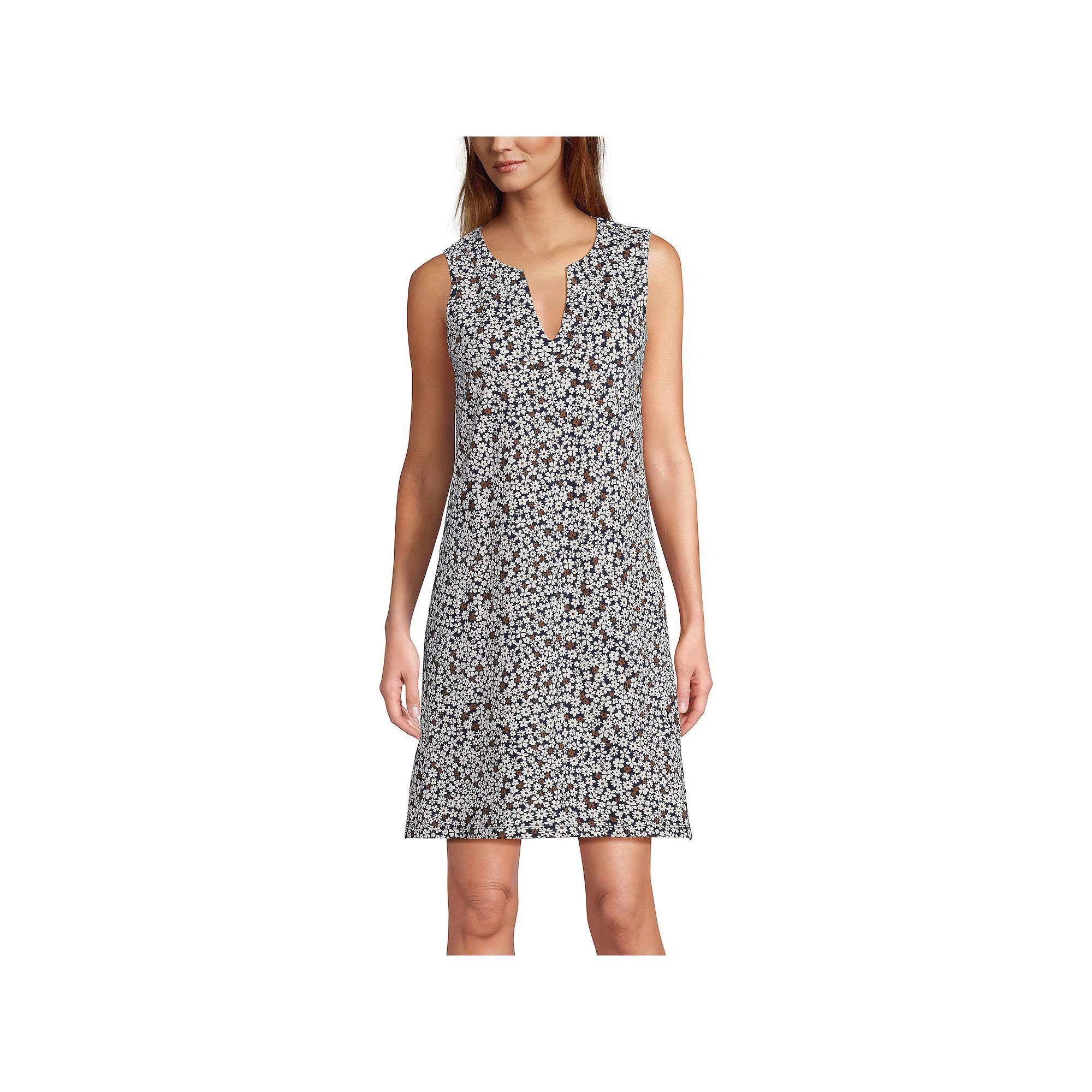 Womens Lands End Splitneck Swim Cover-Up Dress Blue Ditsy Floral Product Image