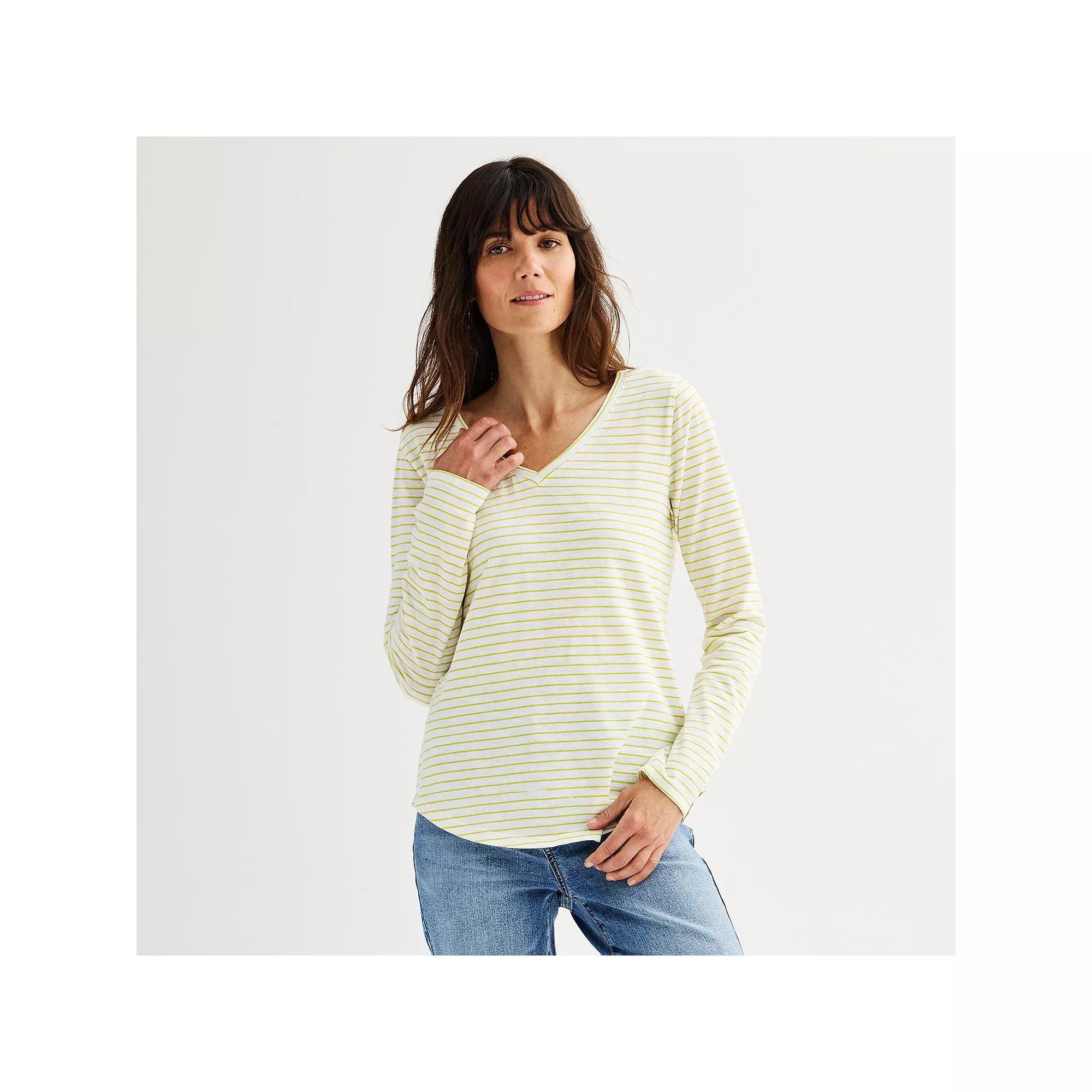 Women's Sonoma Goods For Life® Everyday Long Sleeve V-Neck Tee, Size: XL, Jam White Stripe Product Image