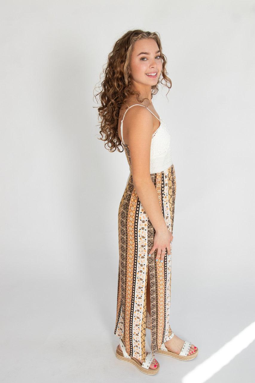 Lace Top Printed Pattern Maxi Dress Product Image