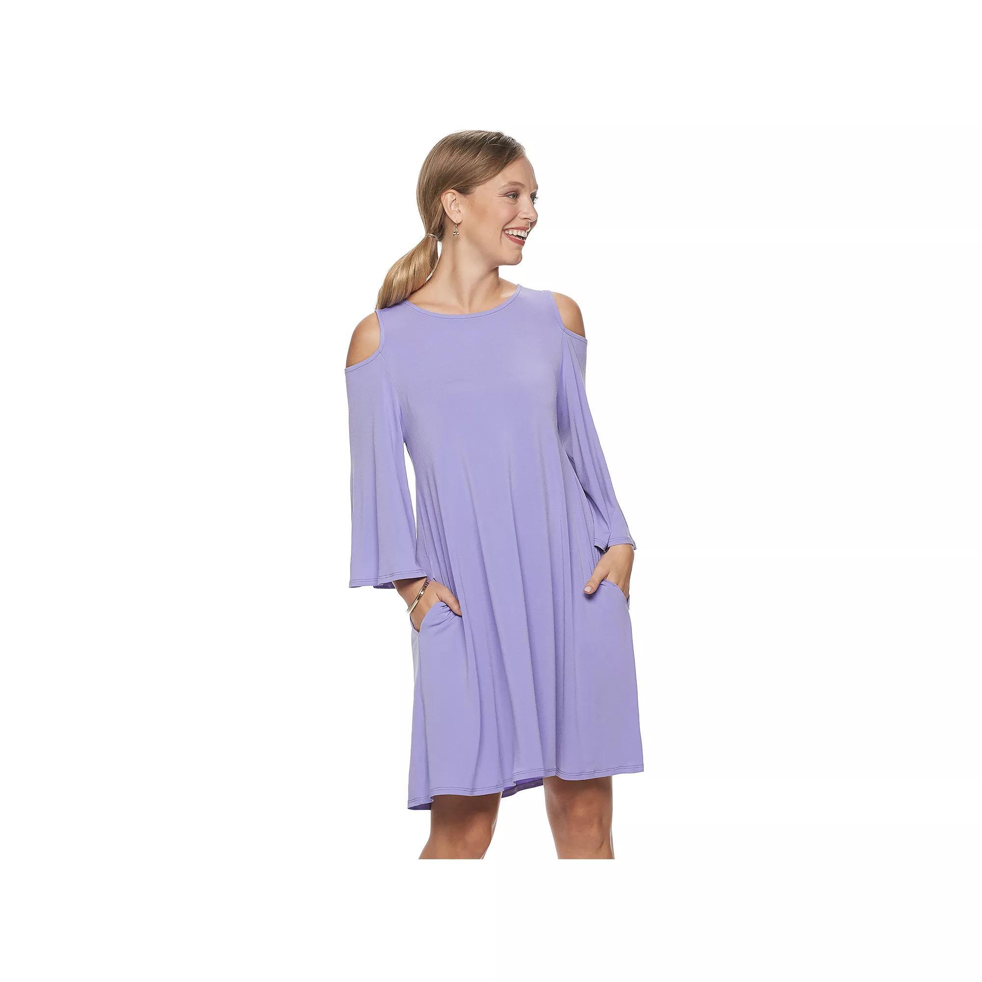 Womens Nina Leonard Draped Sleeve Cold-Shoulder Dress Purple Product Image