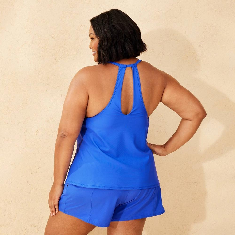 Womens Tunnel Neck Tankini Top - Shade & Shore Blue 3X Product Image