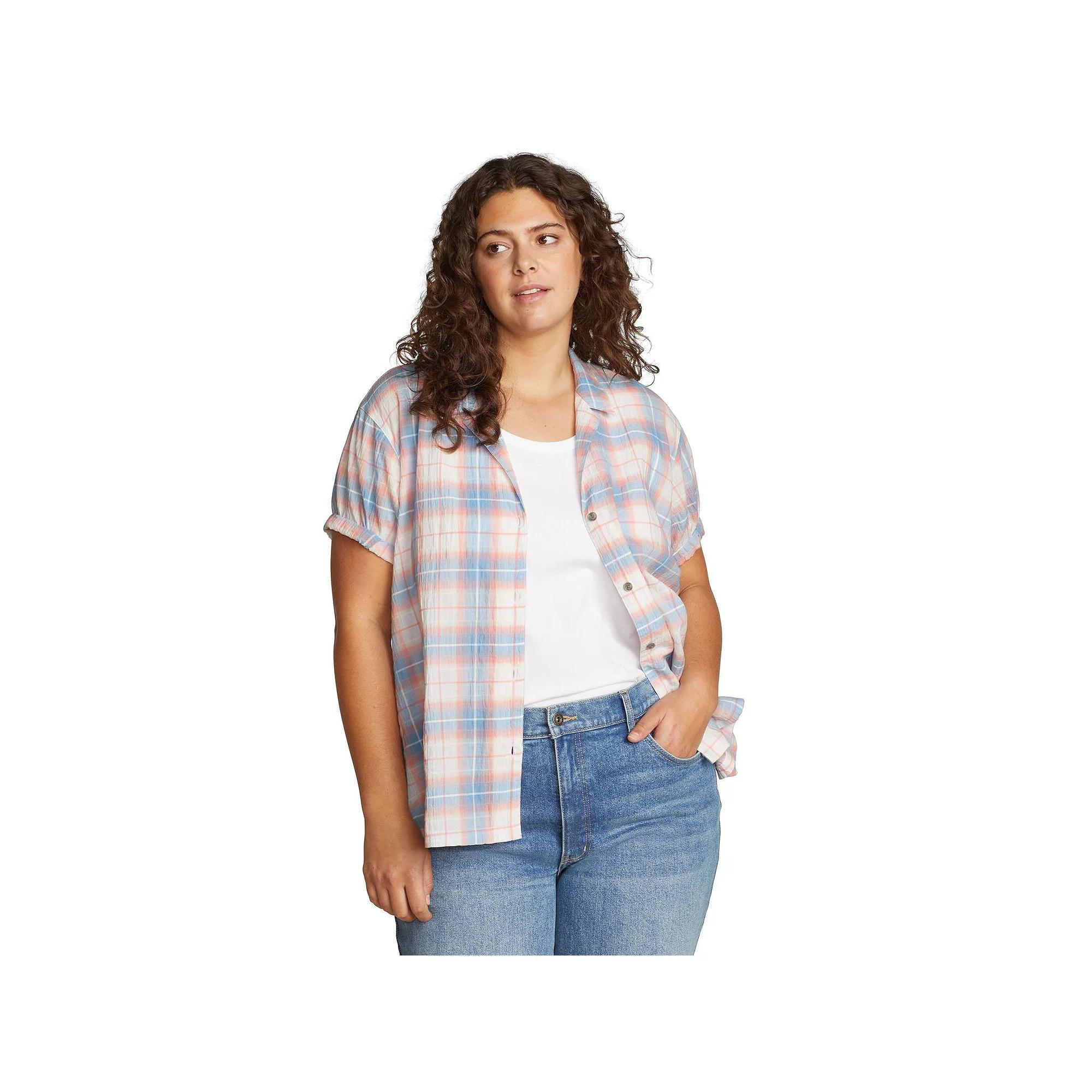Plus Size Eddie Bauer Short-Sleeve Packable Camp Shirt, Women's, Size: 1XL, Seagreen Product Image
