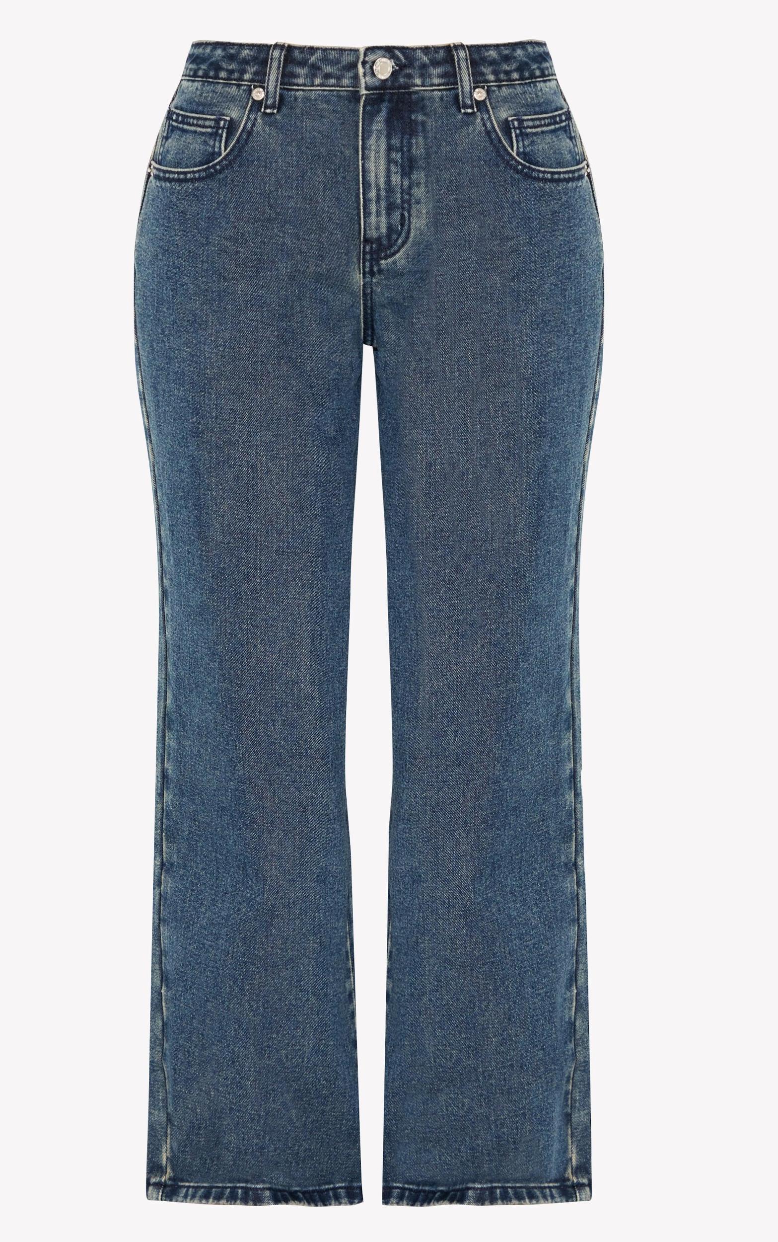 Petite Mid Blue Wash Low Rise Boyfriend Jeans Product Image