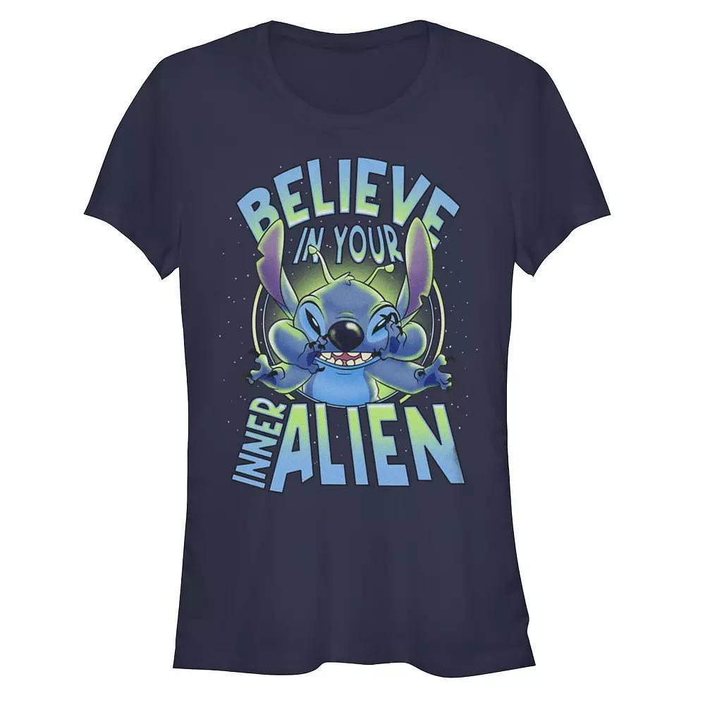 Disney's Lilo & Stitch Women's Believe In Your Inner Alien Stitch Tee, Girl's, Size: Small, Blue Product Image