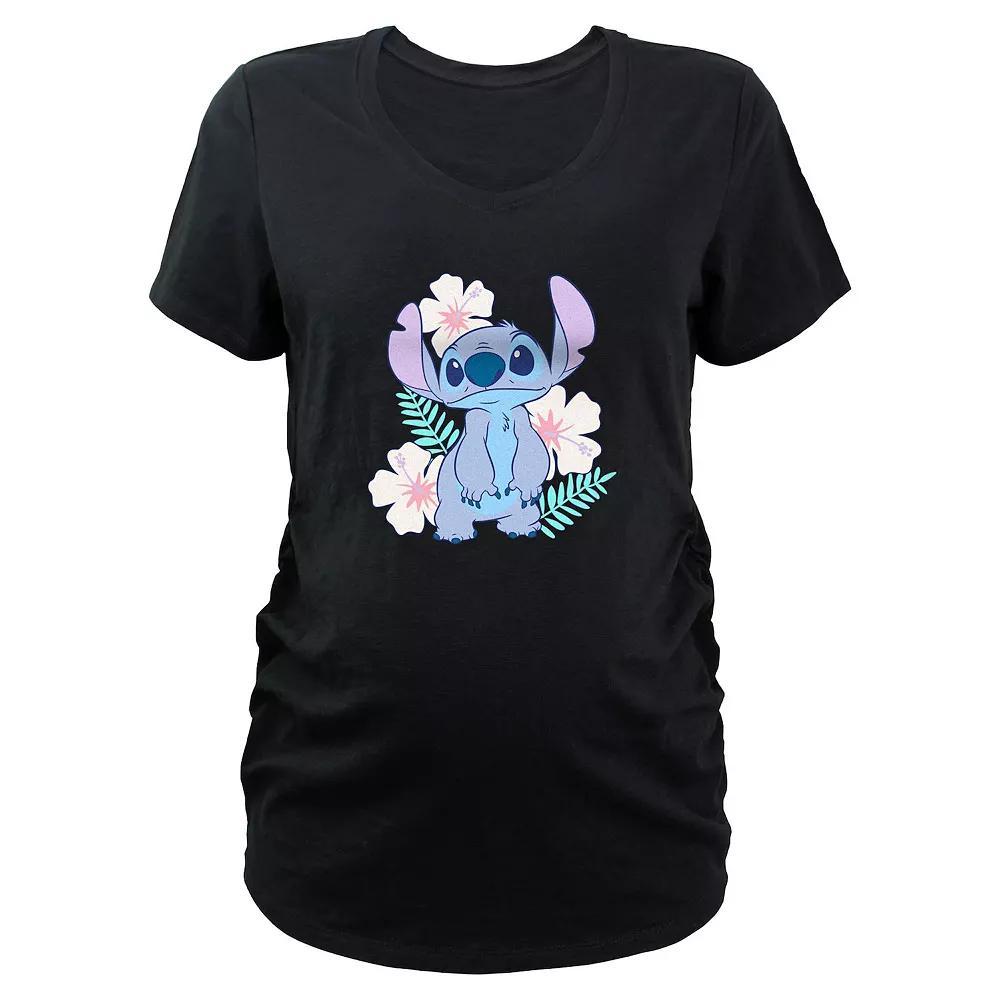Disney's Lilo & Stitch Tropical Flower Scene Maternity Graphic Tee, Women's, Size: Large-Mat, Black Product Image