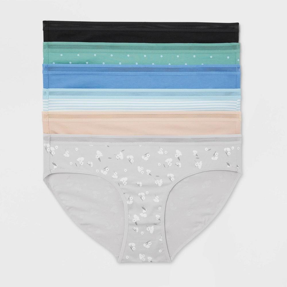 Womens 6pk Cotton Stretch Bikini Underwear - Auden Assorted Color S: Mid Rise, Solid & Polka Dots Product Image