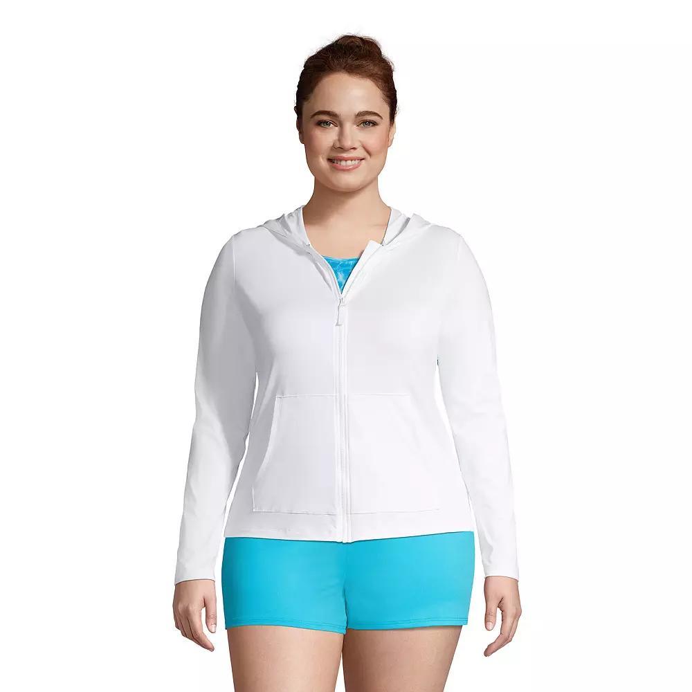 Petite Lands' End UPF 50 Hooded Full-Zip Long Sleeve Rash Guard, Women's, Size: XL Petite, White Product Image