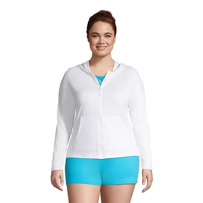 Petite Lands' End UPF 50 Hooded Full-Zip Long Sleeve Rash Guard, Women's, Size: XL Petite, White Product Image