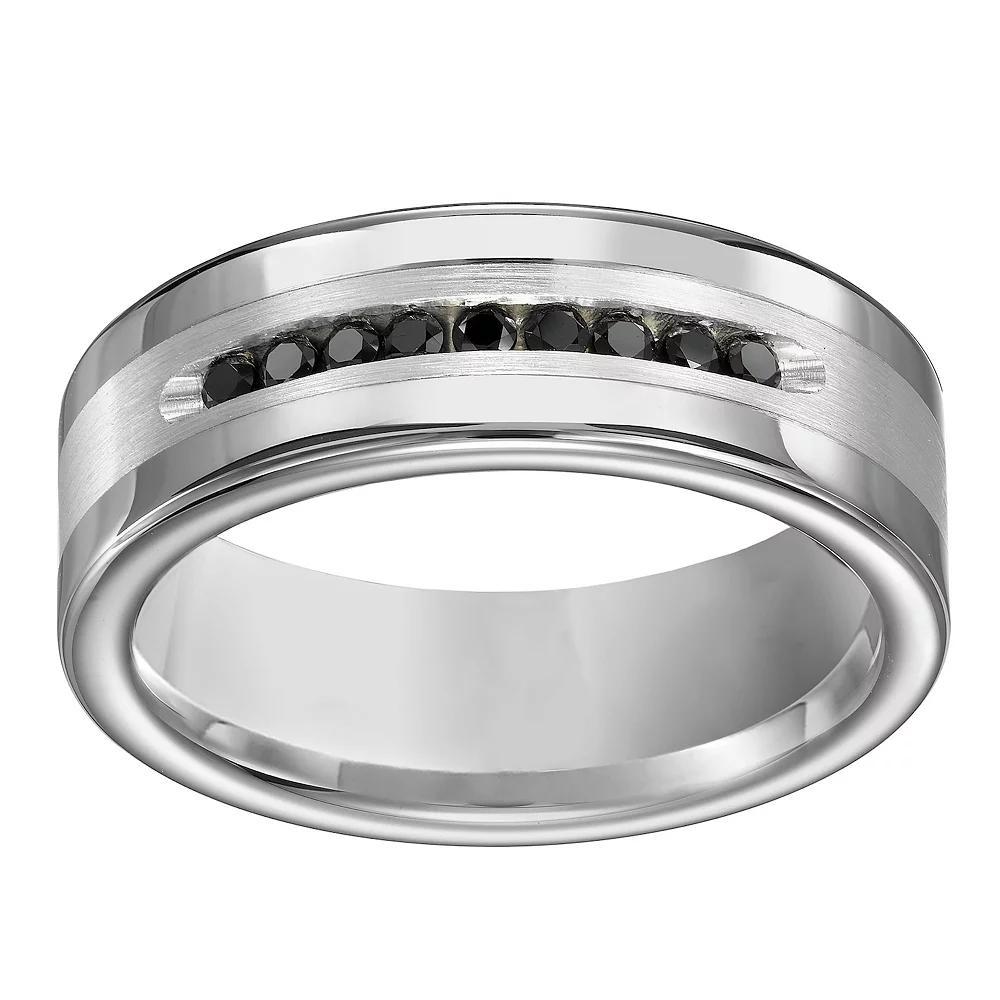 AXL 1/4 Carat T.W. Black Diamond Titanium 8 mm Comfort Fit Men's Band, Size: 10.50, Silver Tone Product Image