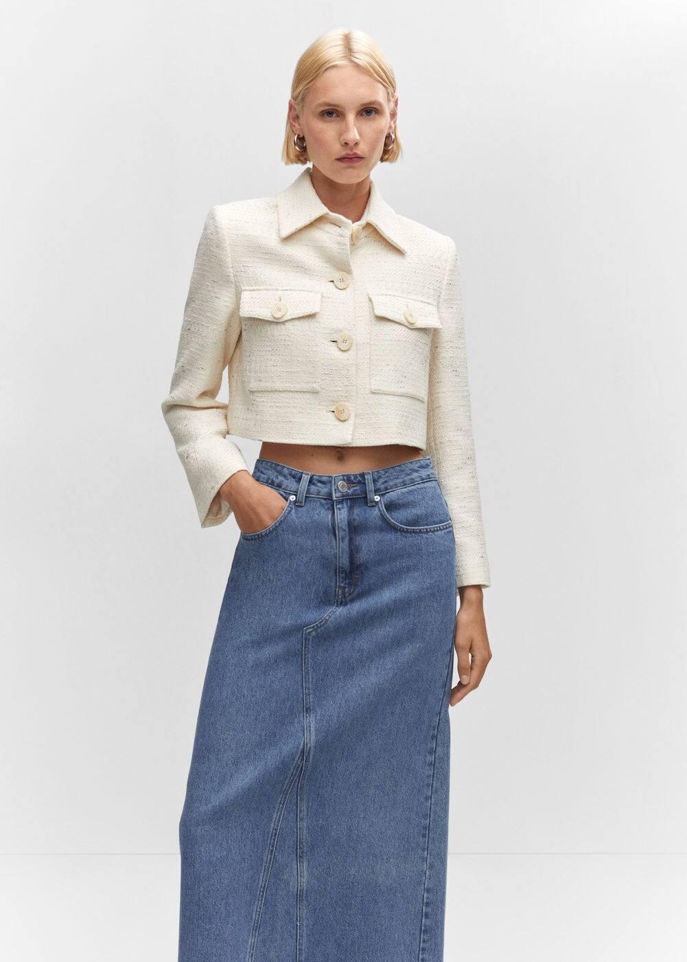 Mango raw hem detail denim maxi skirt Product Image
