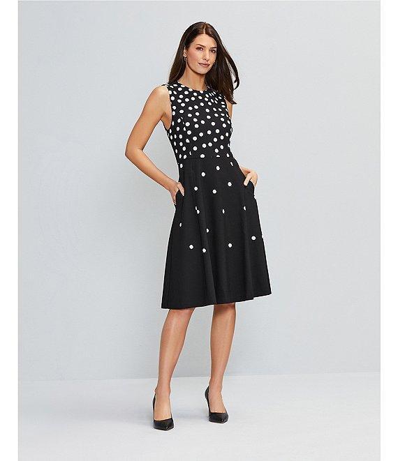 Investments Scuba Crepe Dotted Sleeveless Fit and Flare Dress Product Image
