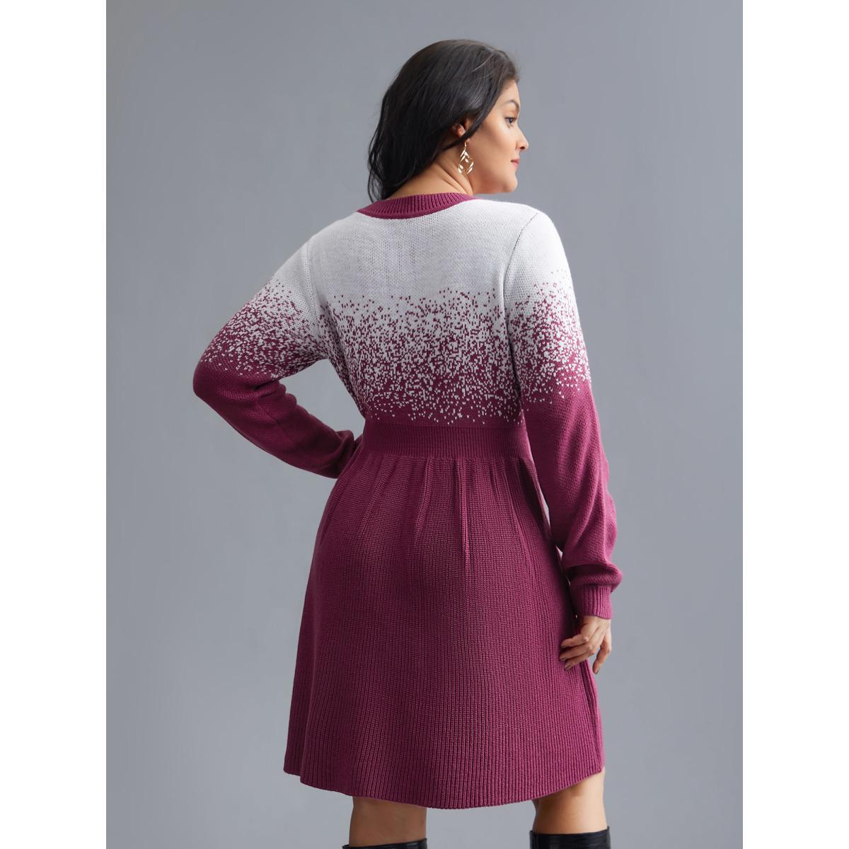 Plus Size Contrast Textured Elastic Waist Sweater Dress Plum Women Elegant Bodycon Long Sleeve Everyday Sweater Dresses BloomChic 10/M Product Image