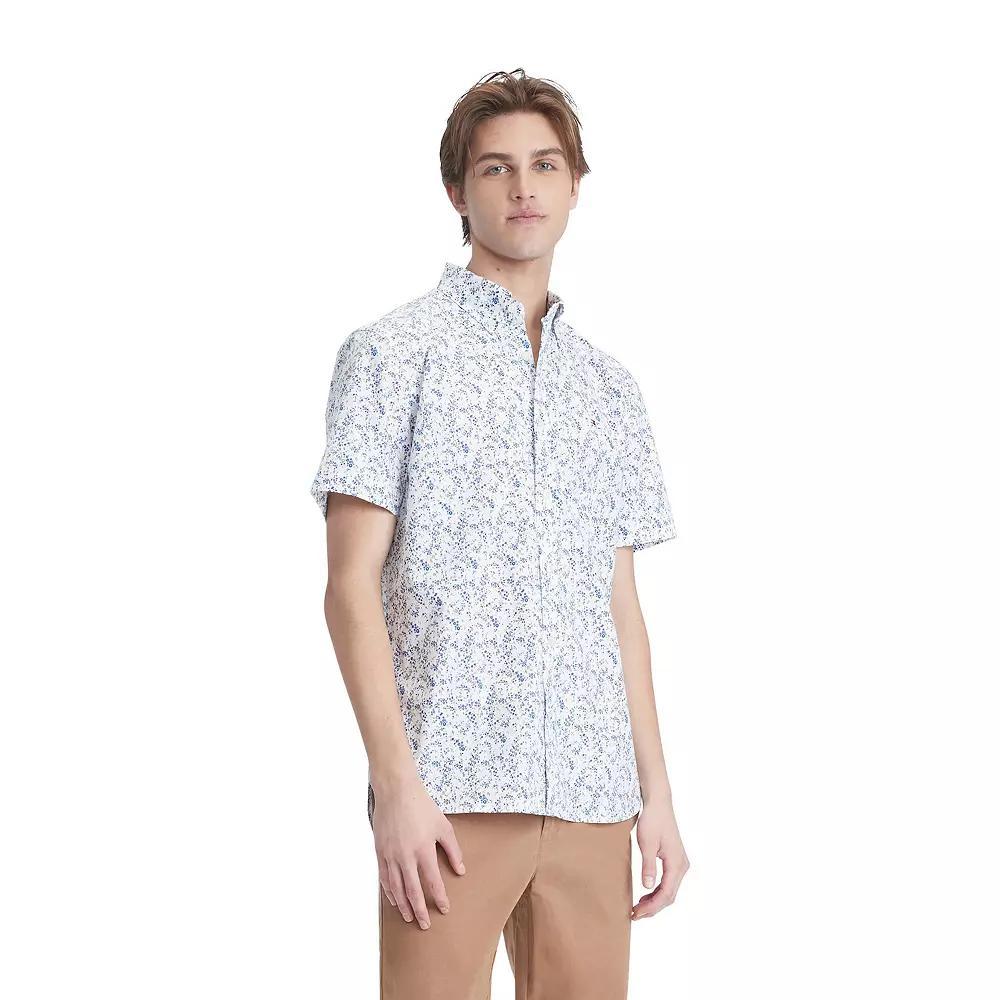 Men's Tommy Hilfiger Stretch Short Sleeve Oxford Button-Down Shirt, Size: Small, White Floral Product Image