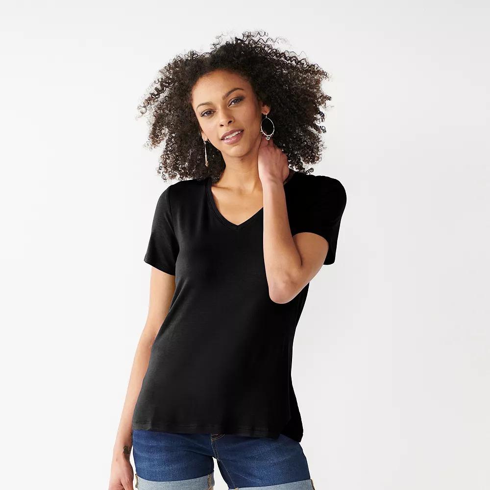 Women's Nine West Essential V-Neck T-Shirt, Size: XS, Mineral Black Product Image