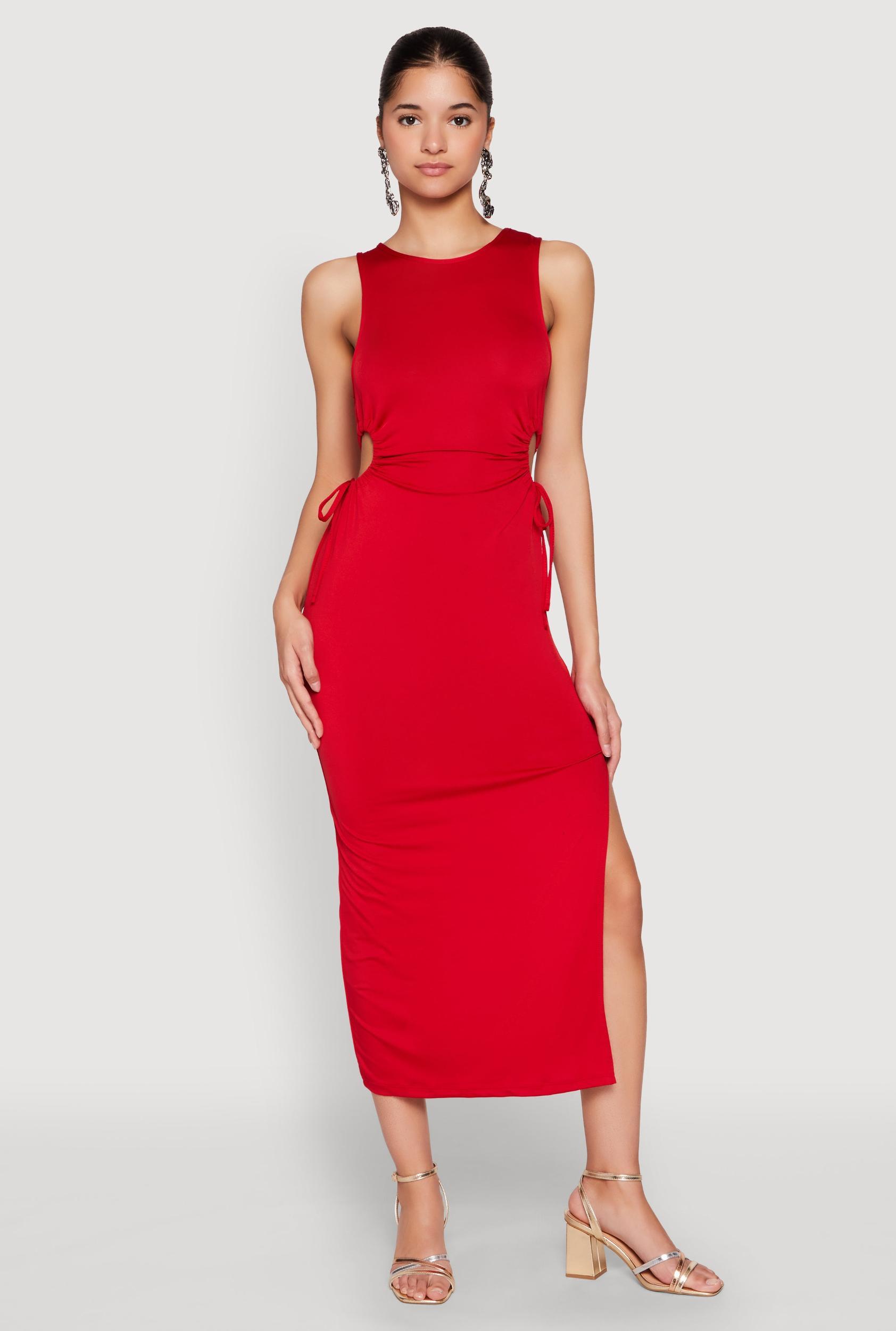 Womens Drawstring Side Cut Out Sleeveless Midi Dress Product Image