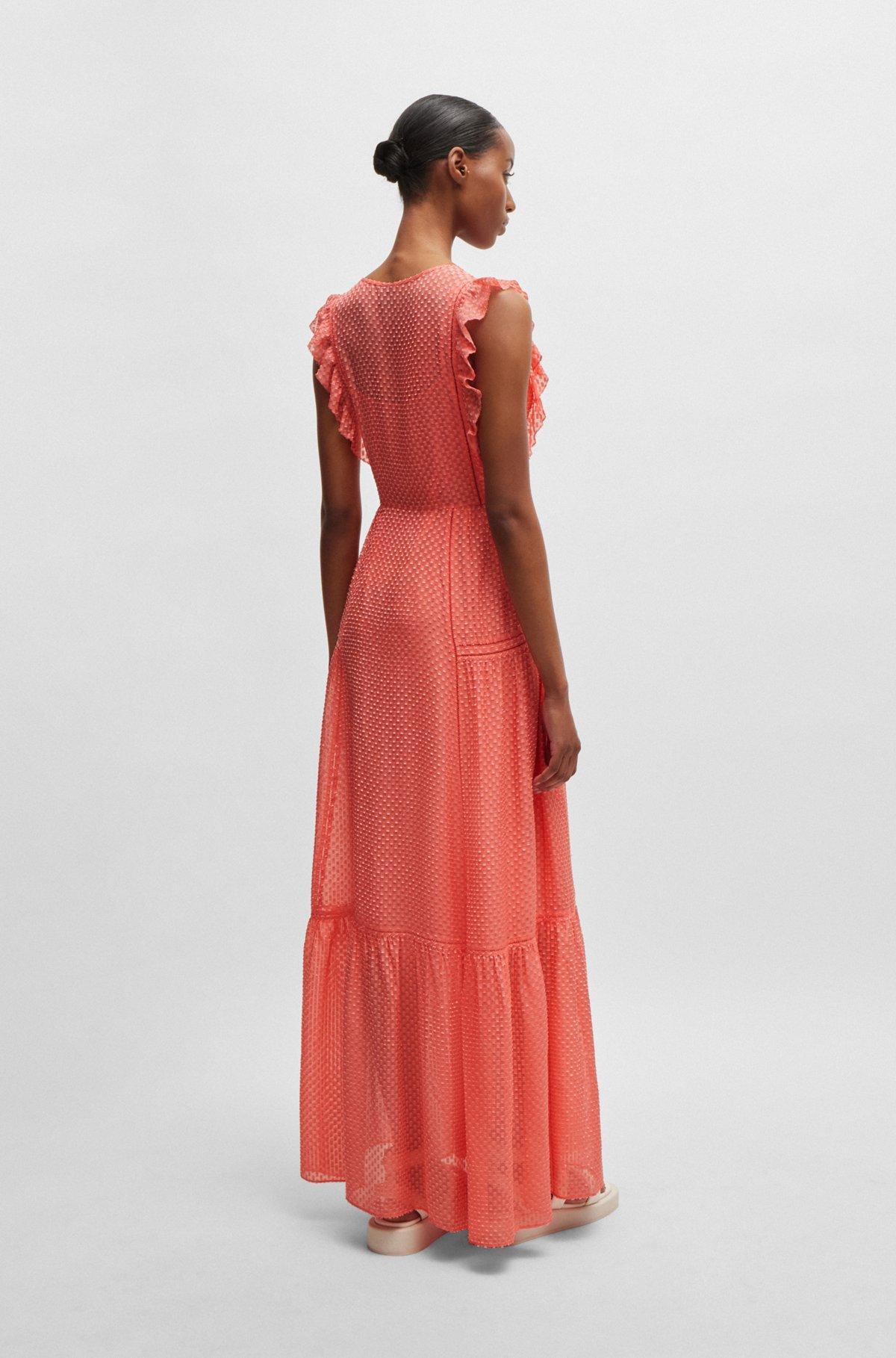 Tie-neckline sleeveless dress with frill trims Product Image