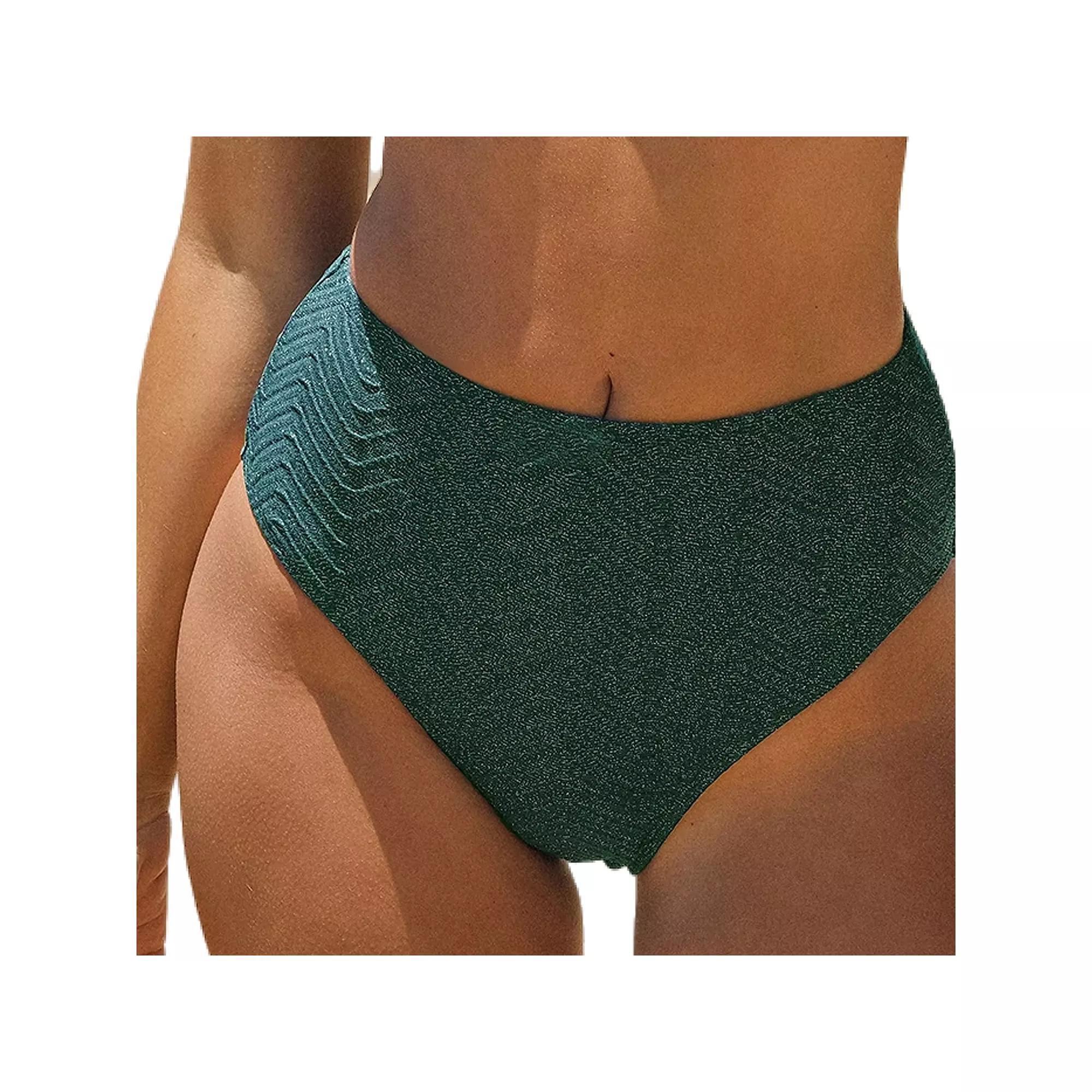 Cupshe Green Wave High Waist Bikini Bottoms, Women's, Size: Small, Green Shimmer Product Image