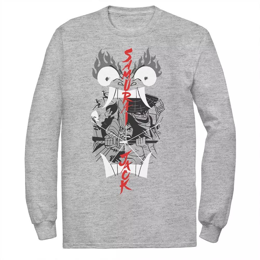 Mens Cartoon Network Samurai Jack Aku Illustrated Storytelling Long Sleeve Tee Athletic Grey Product Image