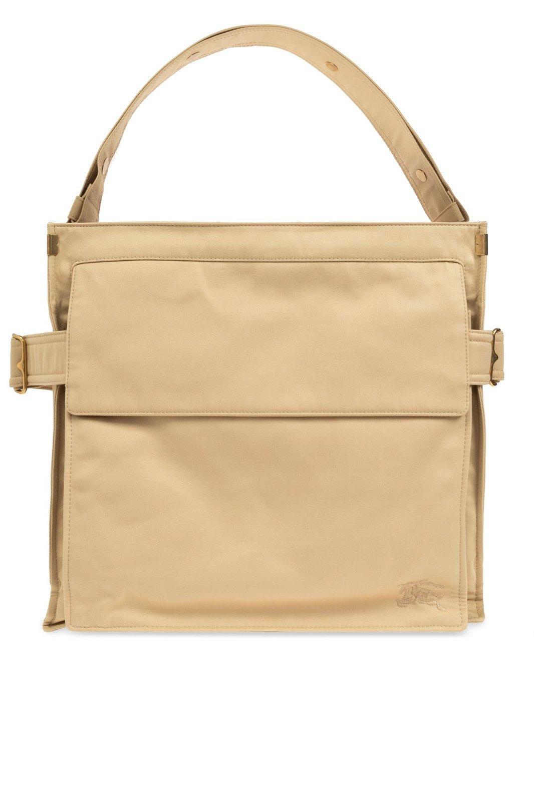 BURBERRY Logo Embroidered Medium Trench Tote Bag In Flax Product Image