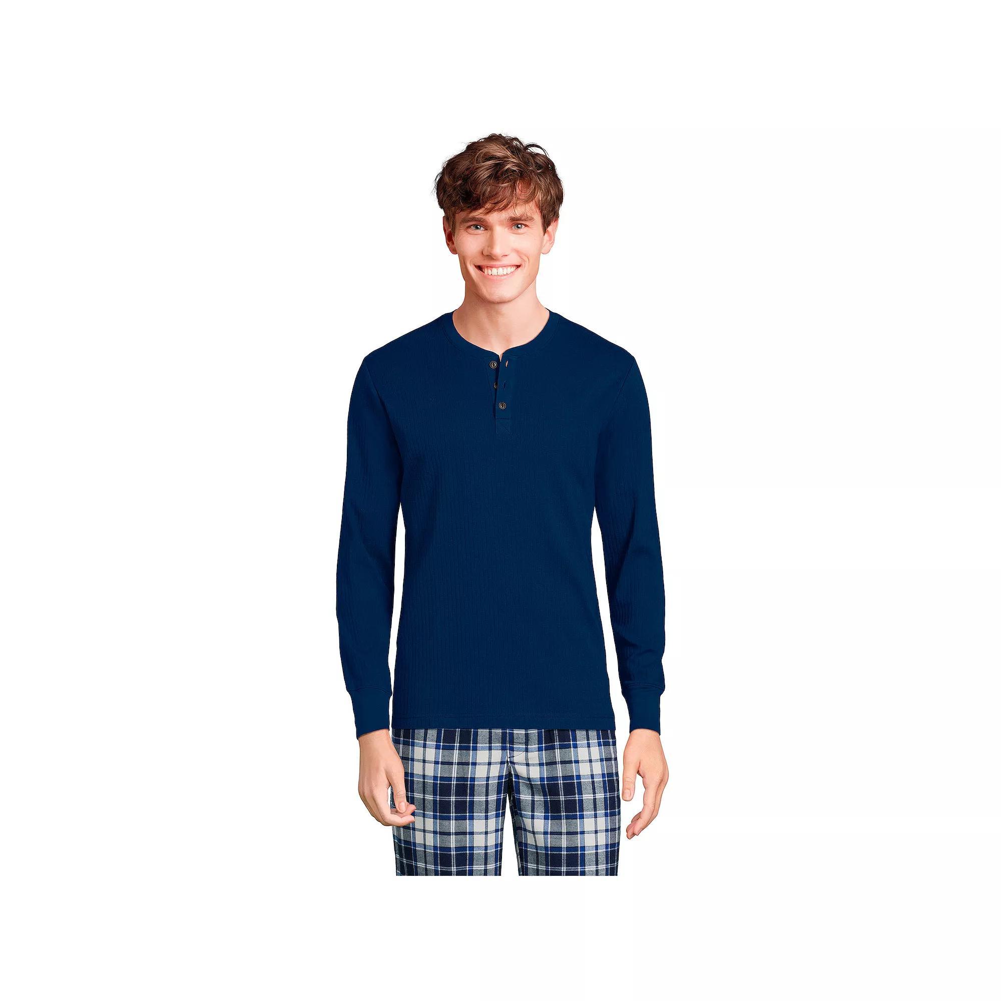 Men's Lands' End Ribbed Pajama Sleep Henley, Size: XXL, Grey Heather Product Image
