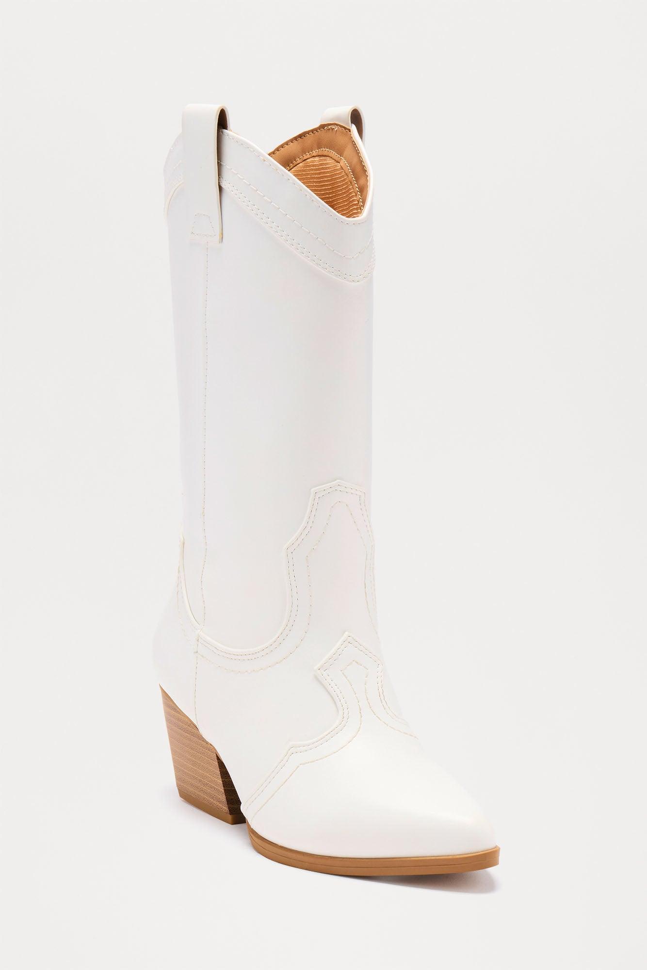 Alabama Faux Leather Cowboy Boots - White Product Image