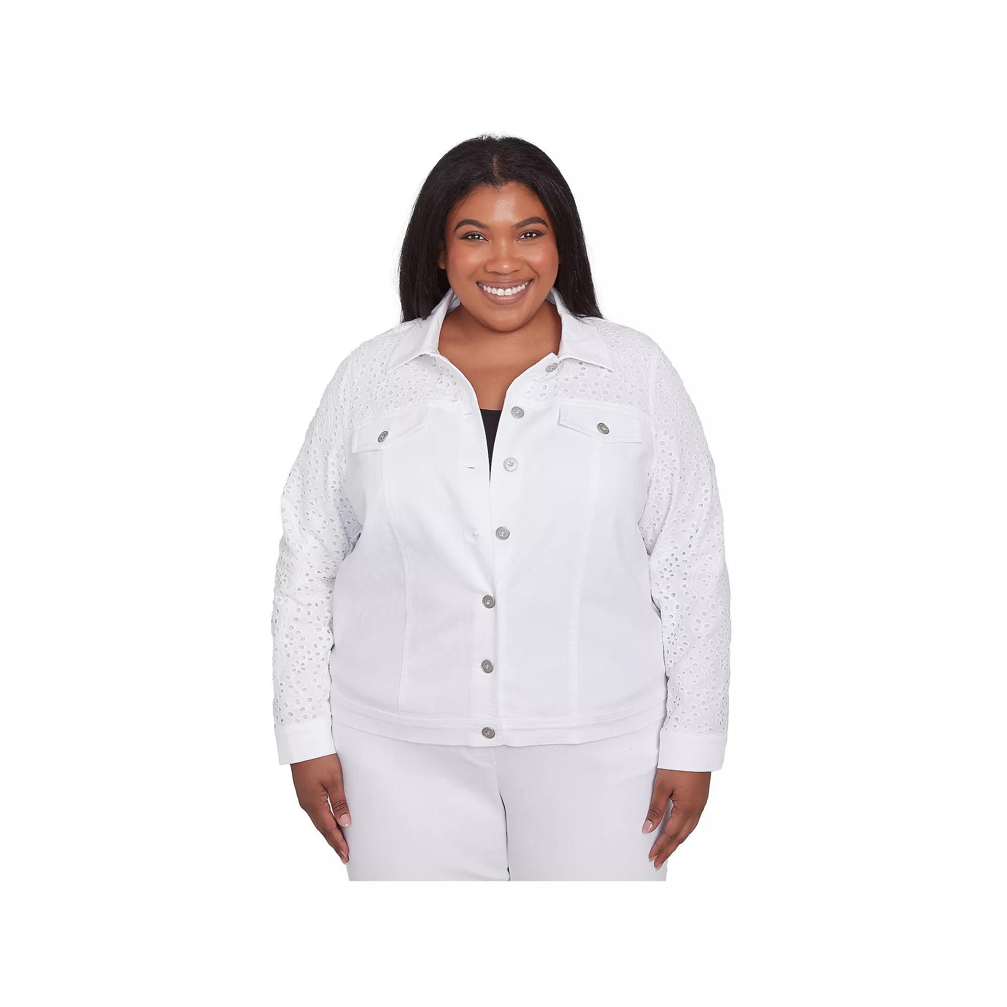 Plus Size Alfred Dunner Eyelet Denim Long Sleeve Jacket, Women's, Size: 1XL, White Product Image