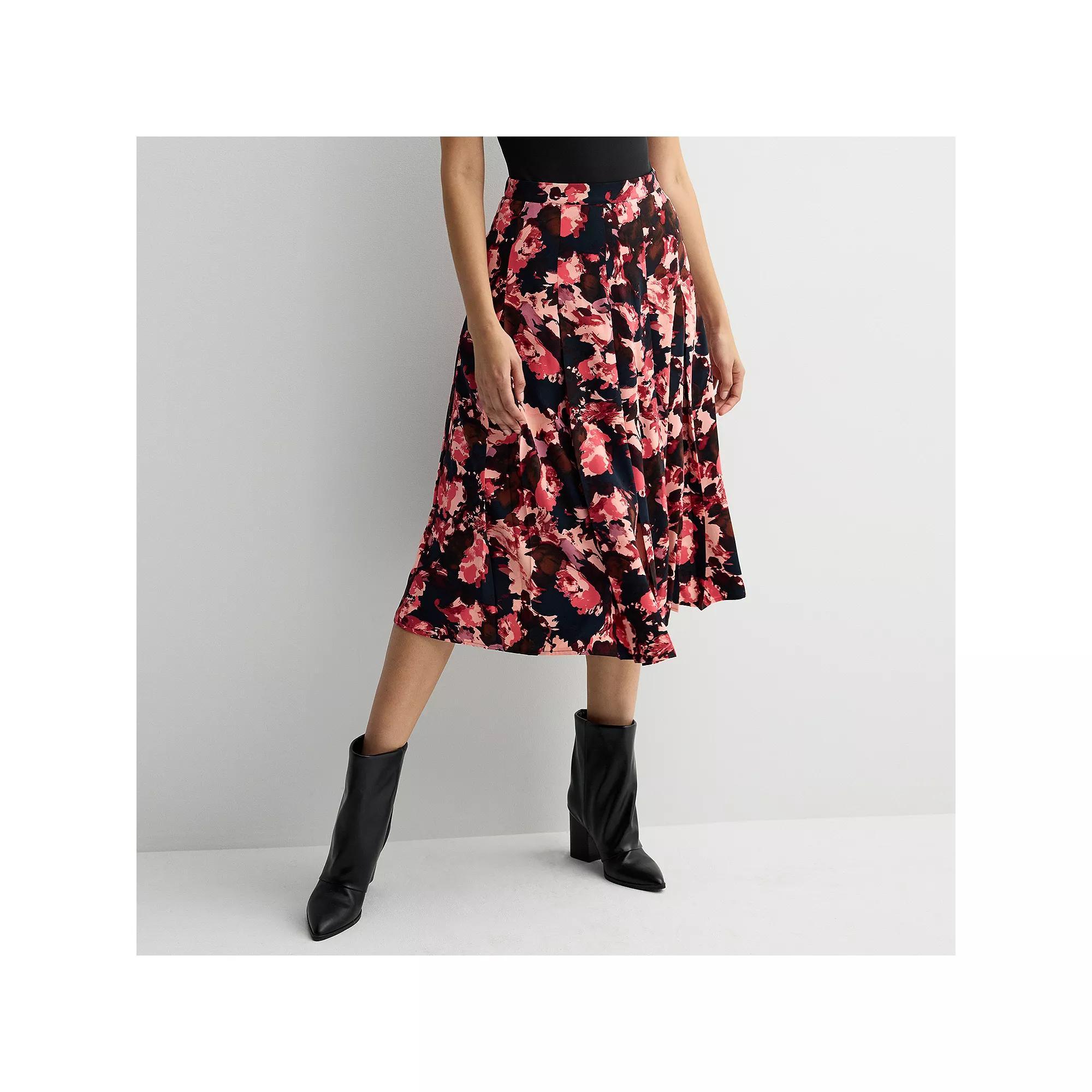 Women's Nine West Pleated Crepe Midi Skirt, Size: Medium, Pink Abstract Flora Product Image