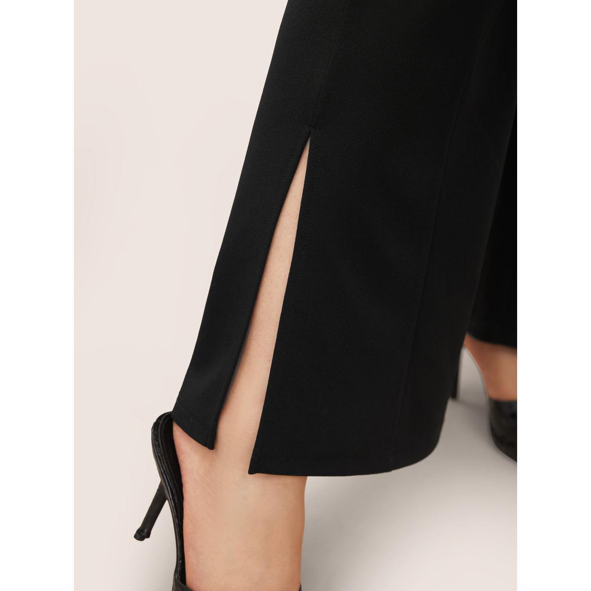 Plus Size Plain Split Hem Flare Leg Pants Women Black At the Office Flare Leg High Rise Work Pants BloomChic 22-24/3X Product Image