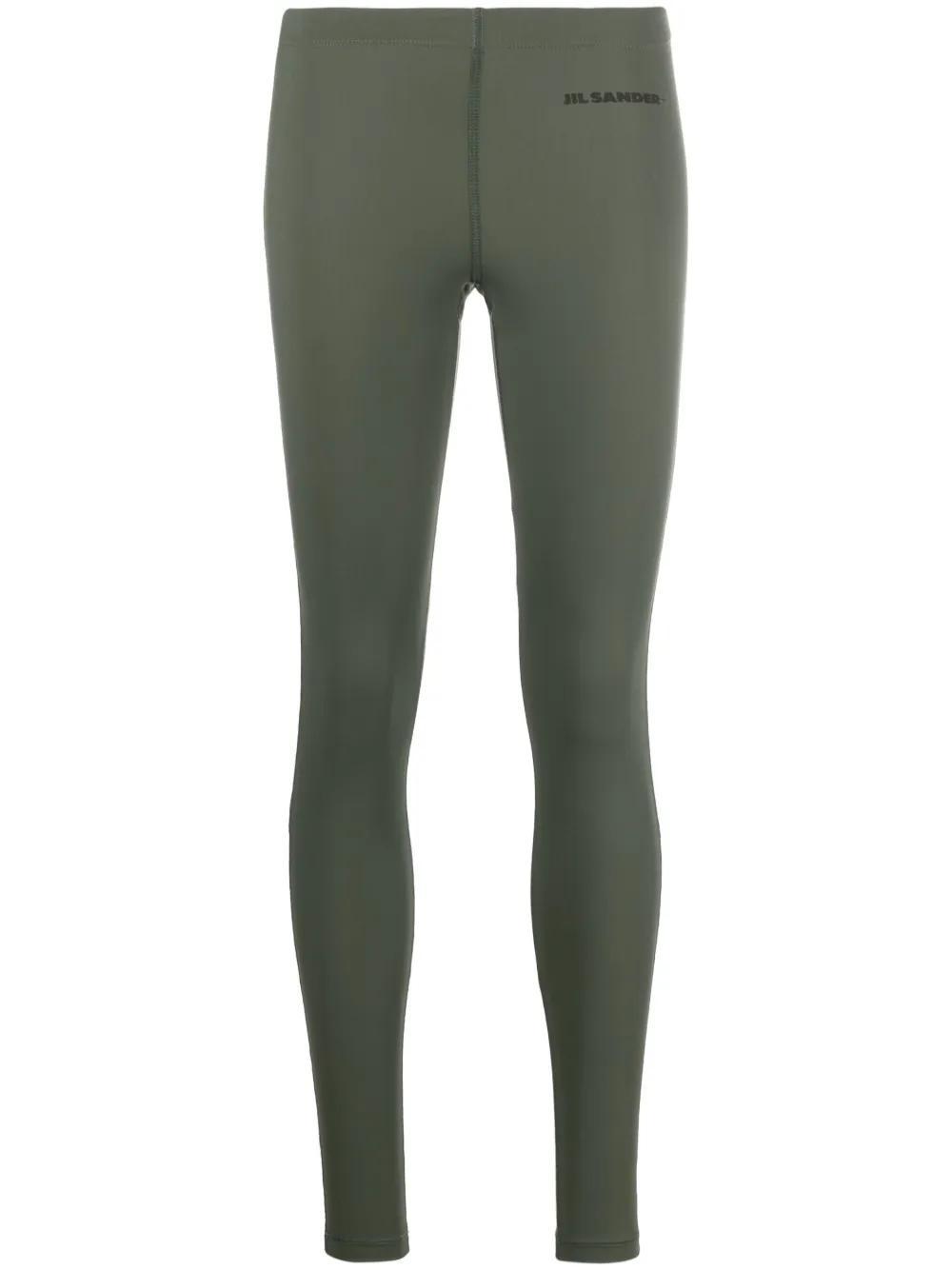 JIL SANDER Leggings With Printed Logo In Green Product Image