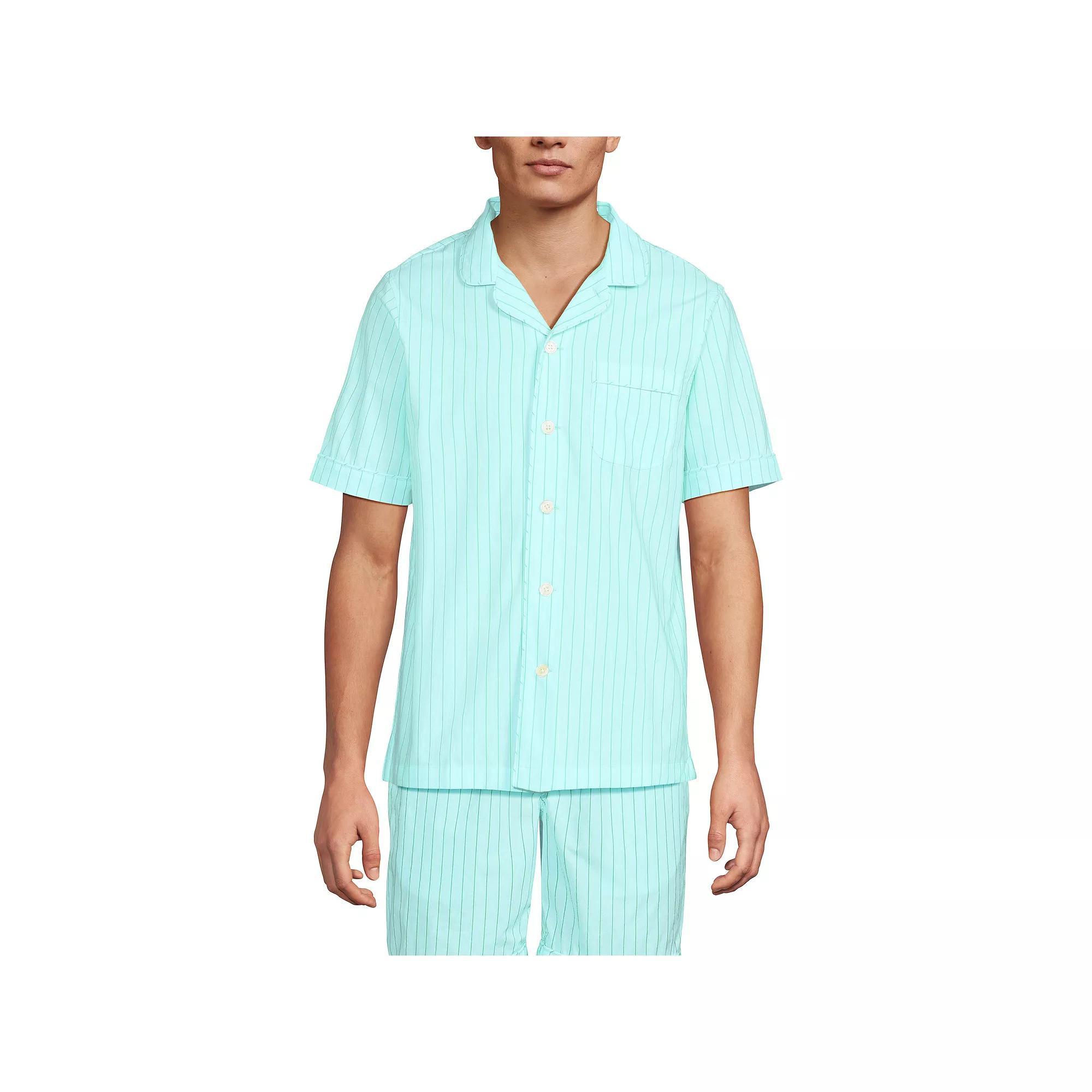 Men's Lands' End Poplin Pajama Shirt, Size: Large, Aqua Green Stripe Product Image