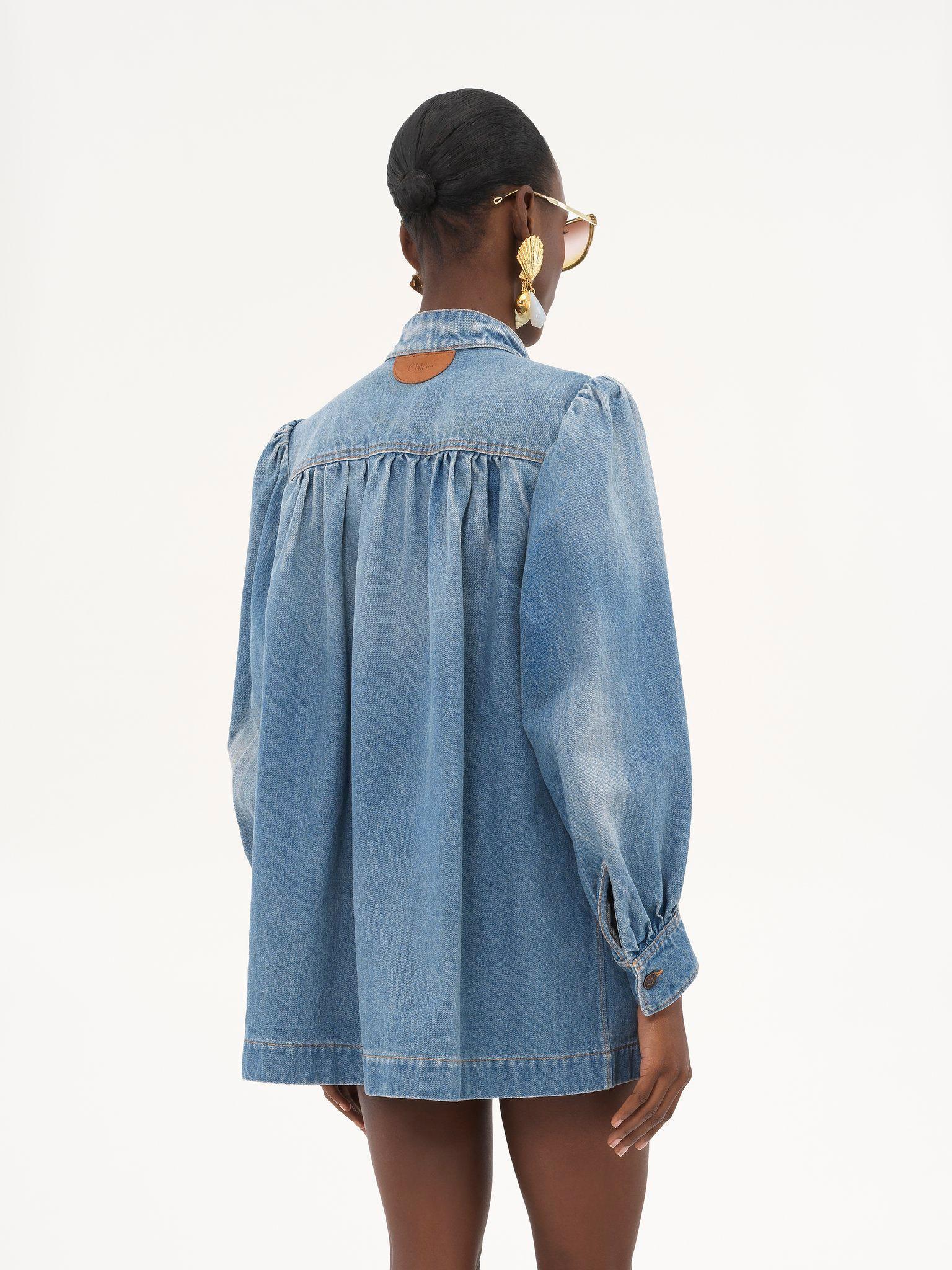 High-neck gathered jacket in denim Product Image