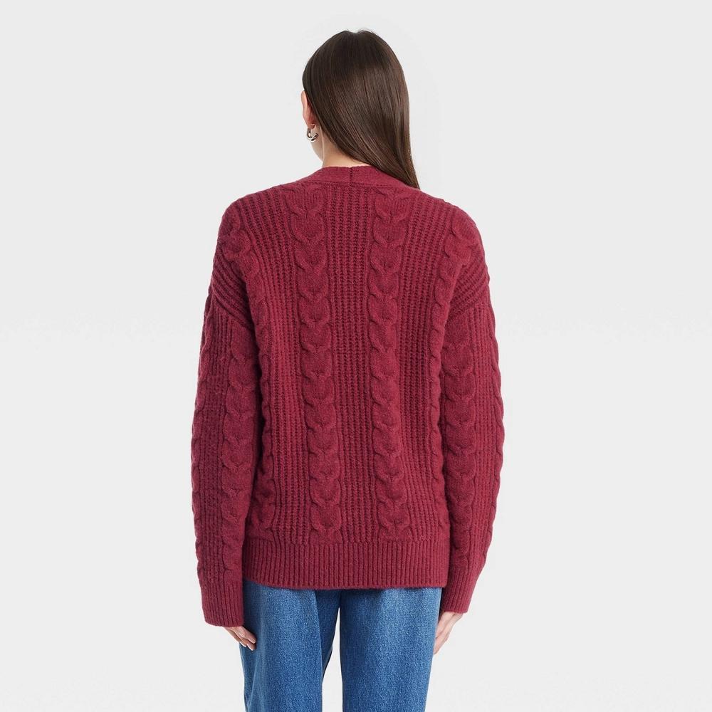 Womens Cozy Knit Cable Stitch Cardigan - Universal Thread Maroon M Product Image