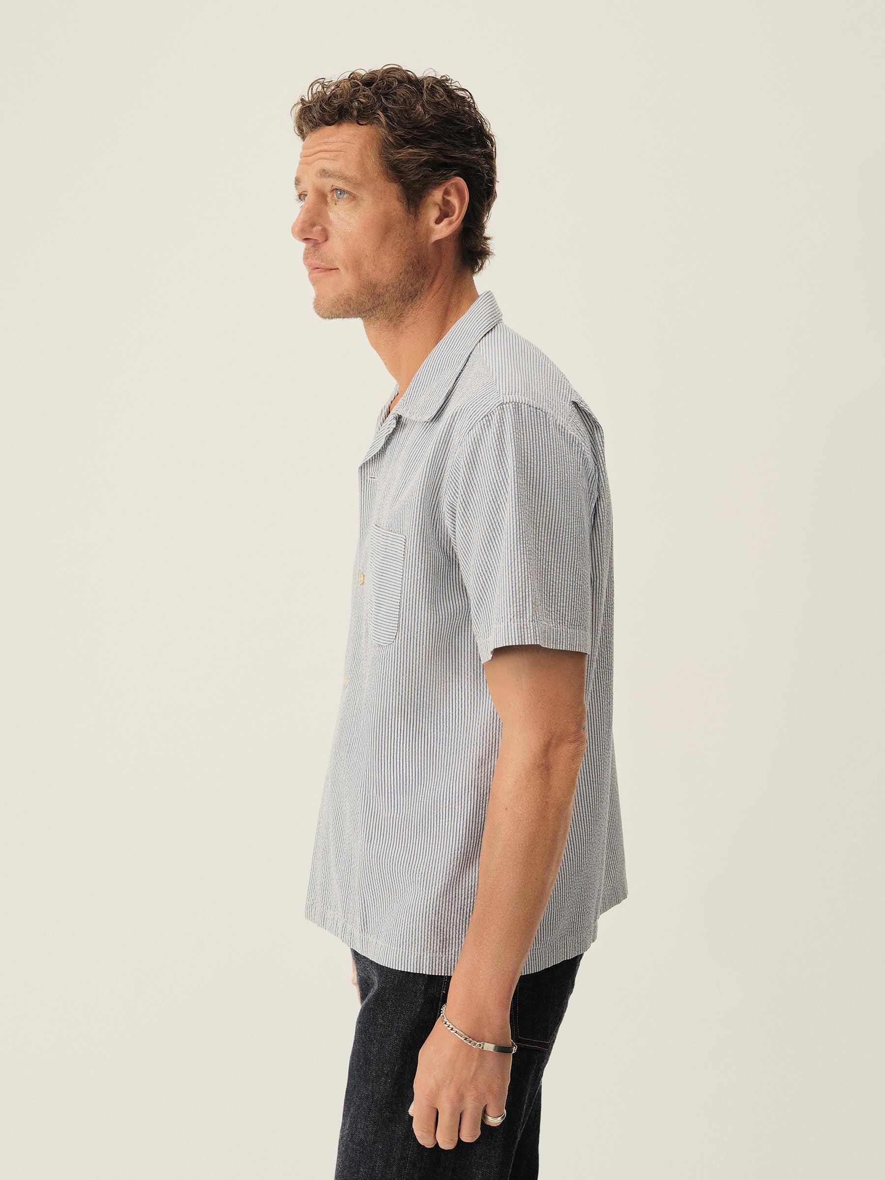 Blue/White Stripe Sodapop Seersucker Camp Shirt Product Image