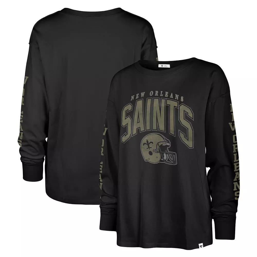 Women's '47 Black New Orleans Saints Tom Cat Long Sleeve T-Shirt, Size: Large Product Image