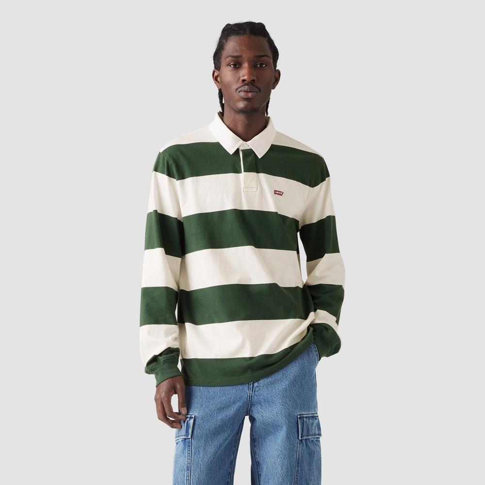 Levi's® Men's Rugby Relaxed Fit Long Sleeve Polo Shirt - Python Green M Product Image