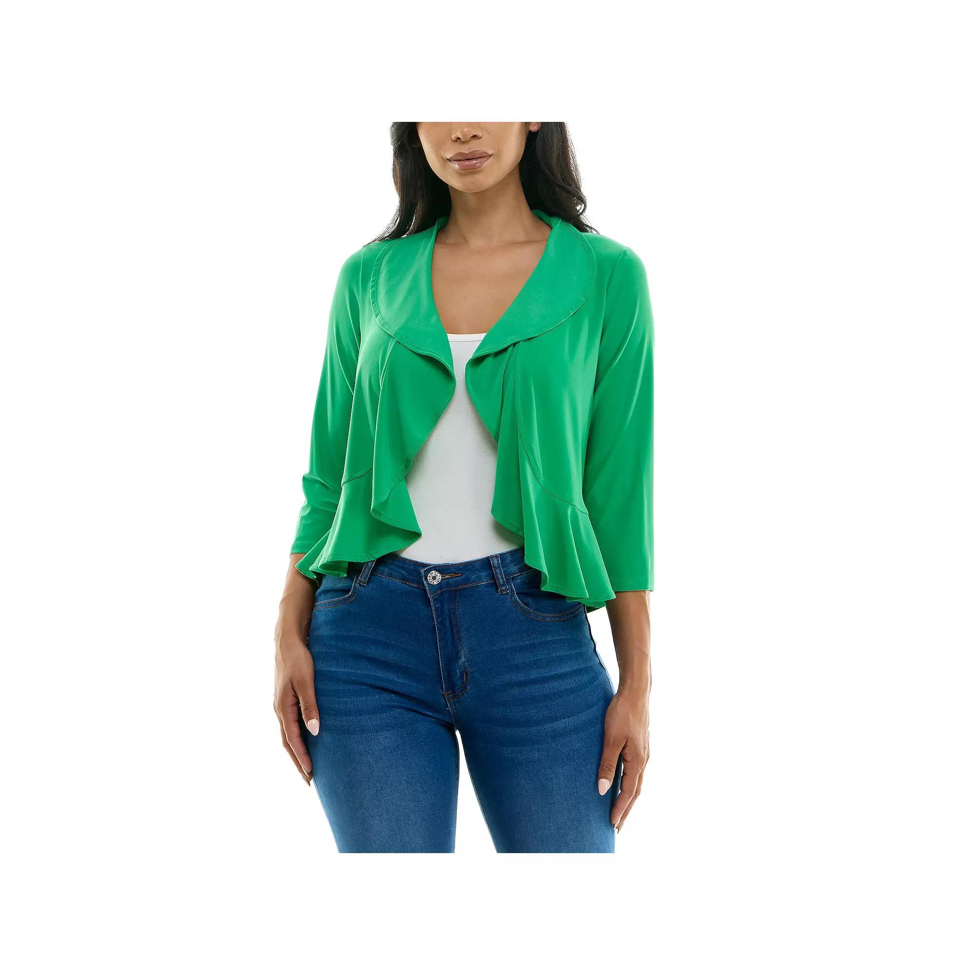 Women's Nina Leonard Ruffle Front Cropped Cardigan, Size: Large, Bright Green Product Image