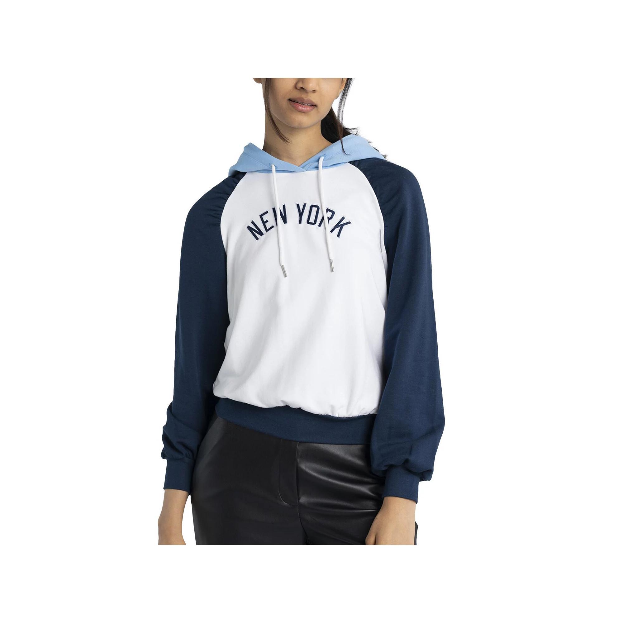Women's Lusso White New York Yankees Marlowe Tri-Blend Raglan Pullover Hoodie, Size: Medium Product Image