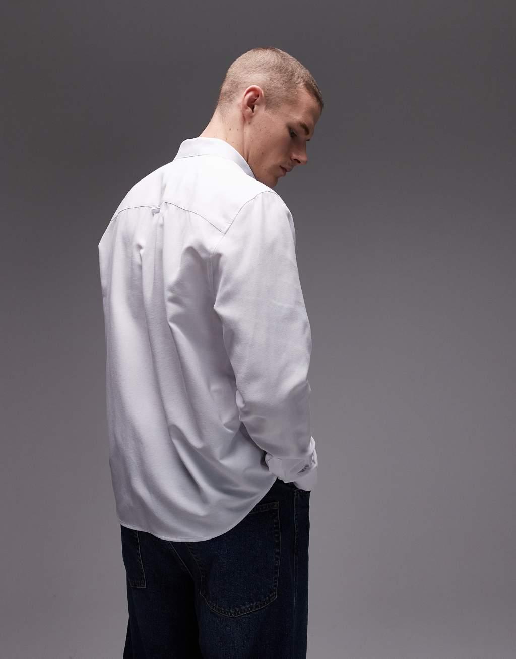 Topman long sleeve textured formal shirt in white Product Image