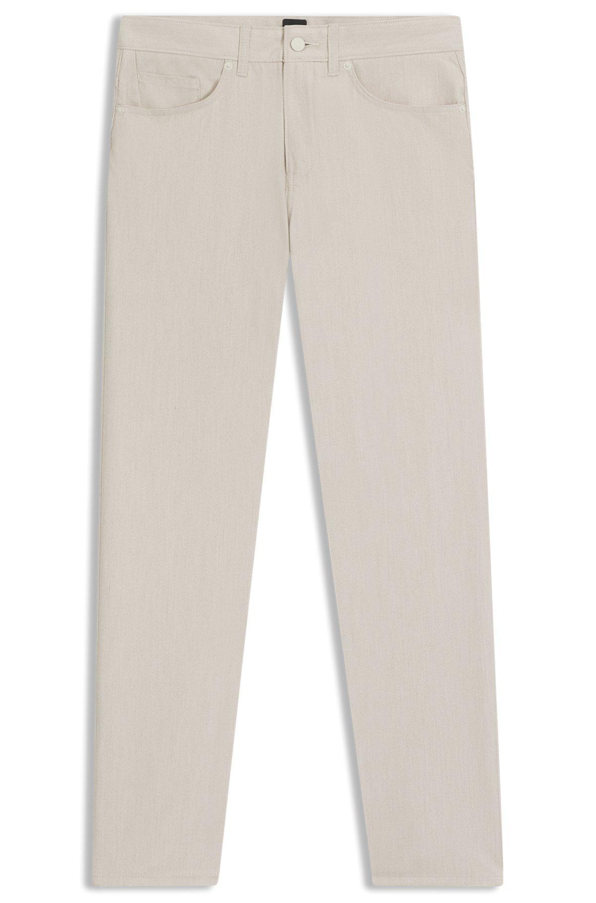 BOSS - Delaware slim-fit trousers in wrinkle-resistant dobby - White Product Image