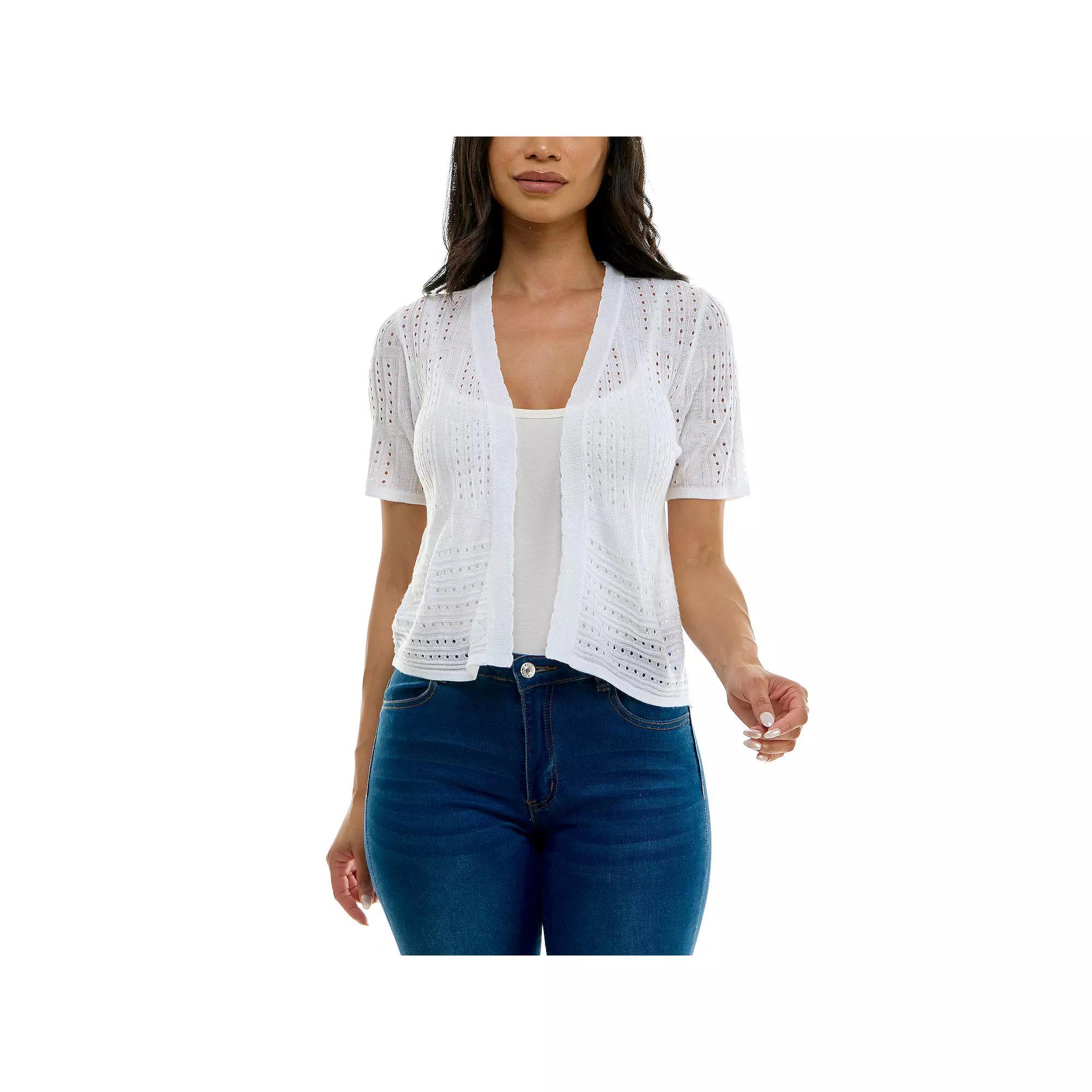 Women's Nina Leonard Pointelle Crochet Bolero, Size: Small, Blue Product Image