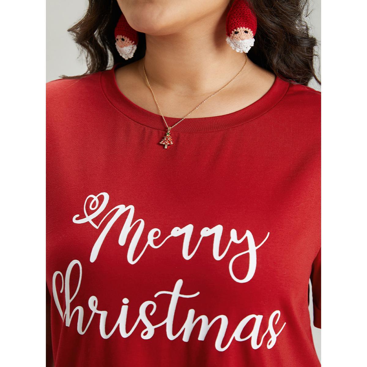 Plus Size Christmas Print Round Neck T-shirt Red Women Casual Printed Christmas Festival-Christmas T-shirts BloomChic 22-24/3X Product Image