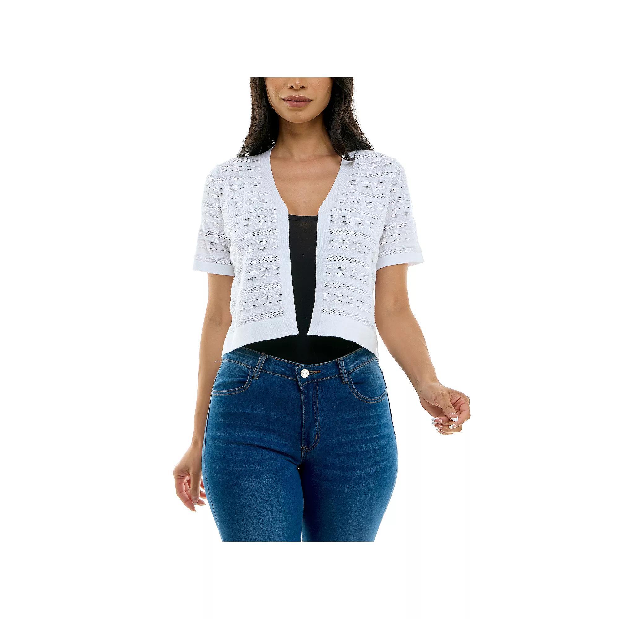 Women's Nina Leonard Novelty Stitch Bolero Jacket, Size: Large, White Product Image