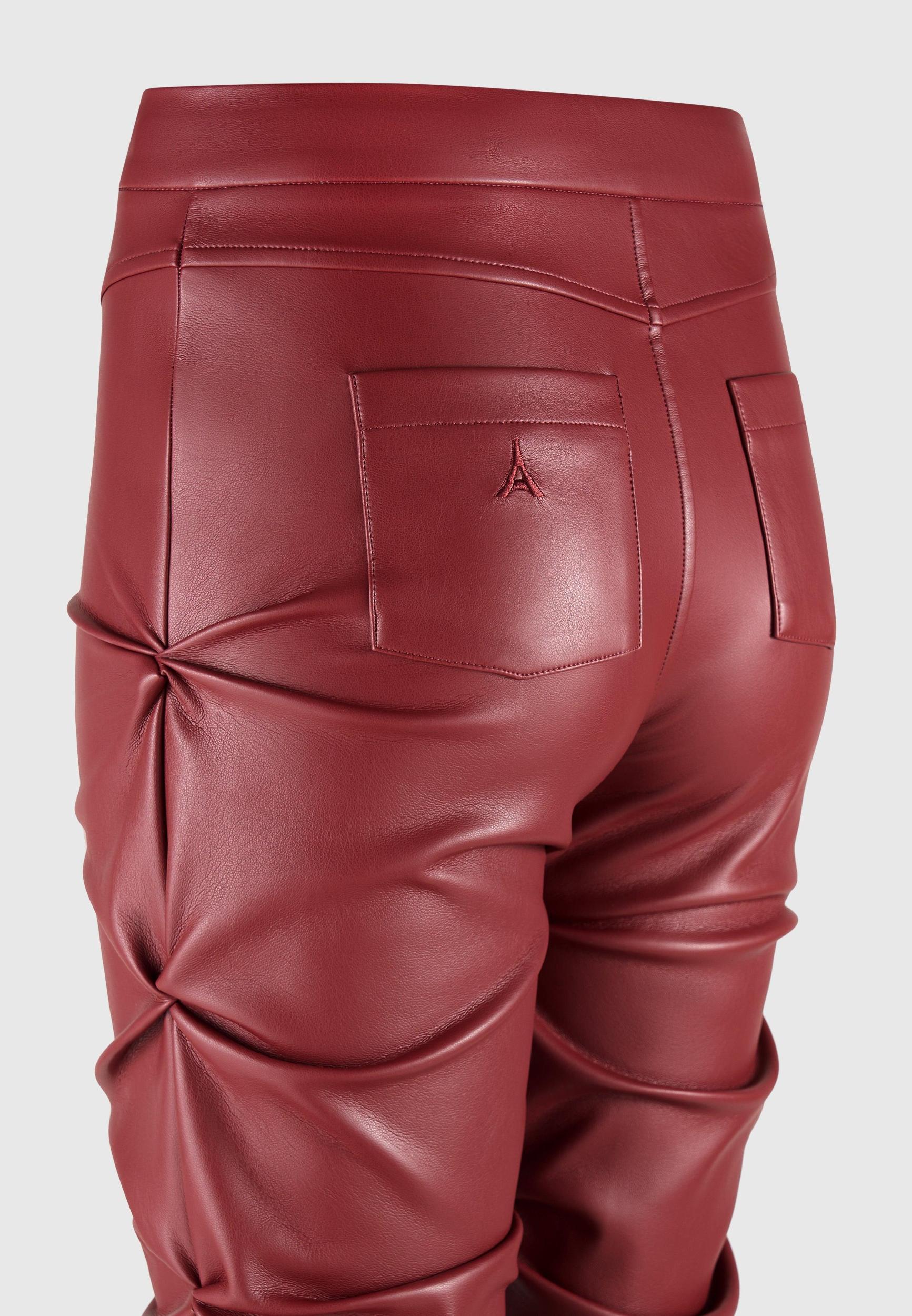 Caroline - Tacked Leather Flared Trousers - Wine Red Female Product Image