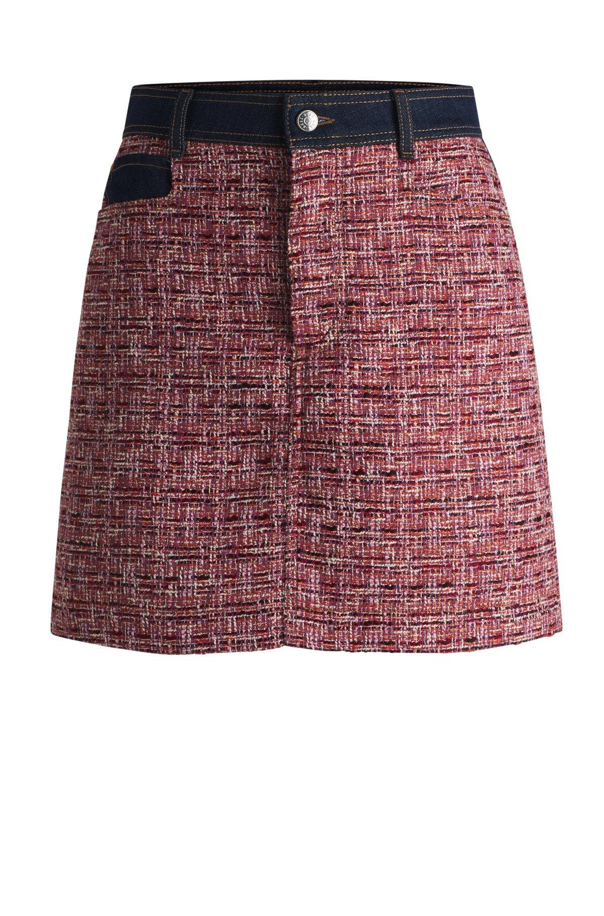 BOSS - Multicolored-tweed A-line skirt with denim trims - Patterned Product Image