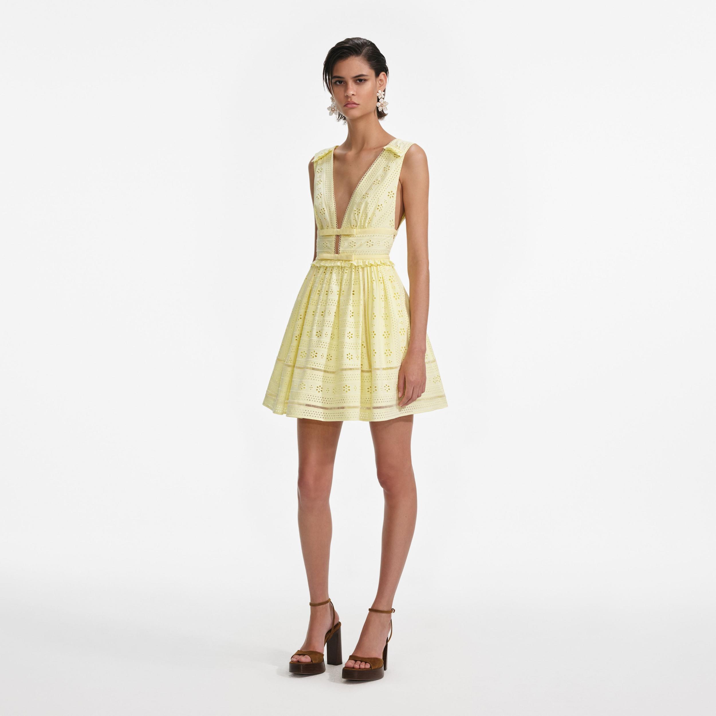 Yellow Cotton Broderie Mini Dress Product Image