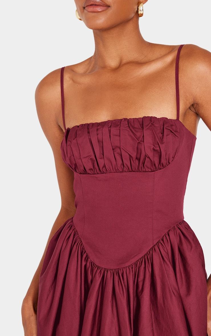 Burgundy Ruched Bust Corset Strappy Midaxi Dress Product Image