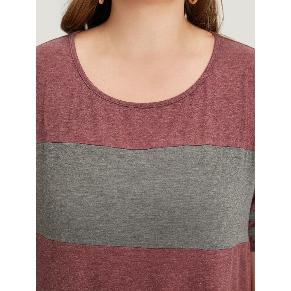 Plus Size Striped Patchwork Pocket Crew Neck Dress Scarlet Women Casual Patchwork Round Neck Short sleeve Curvy Midi Dress BloomChic 10/M Product Image
