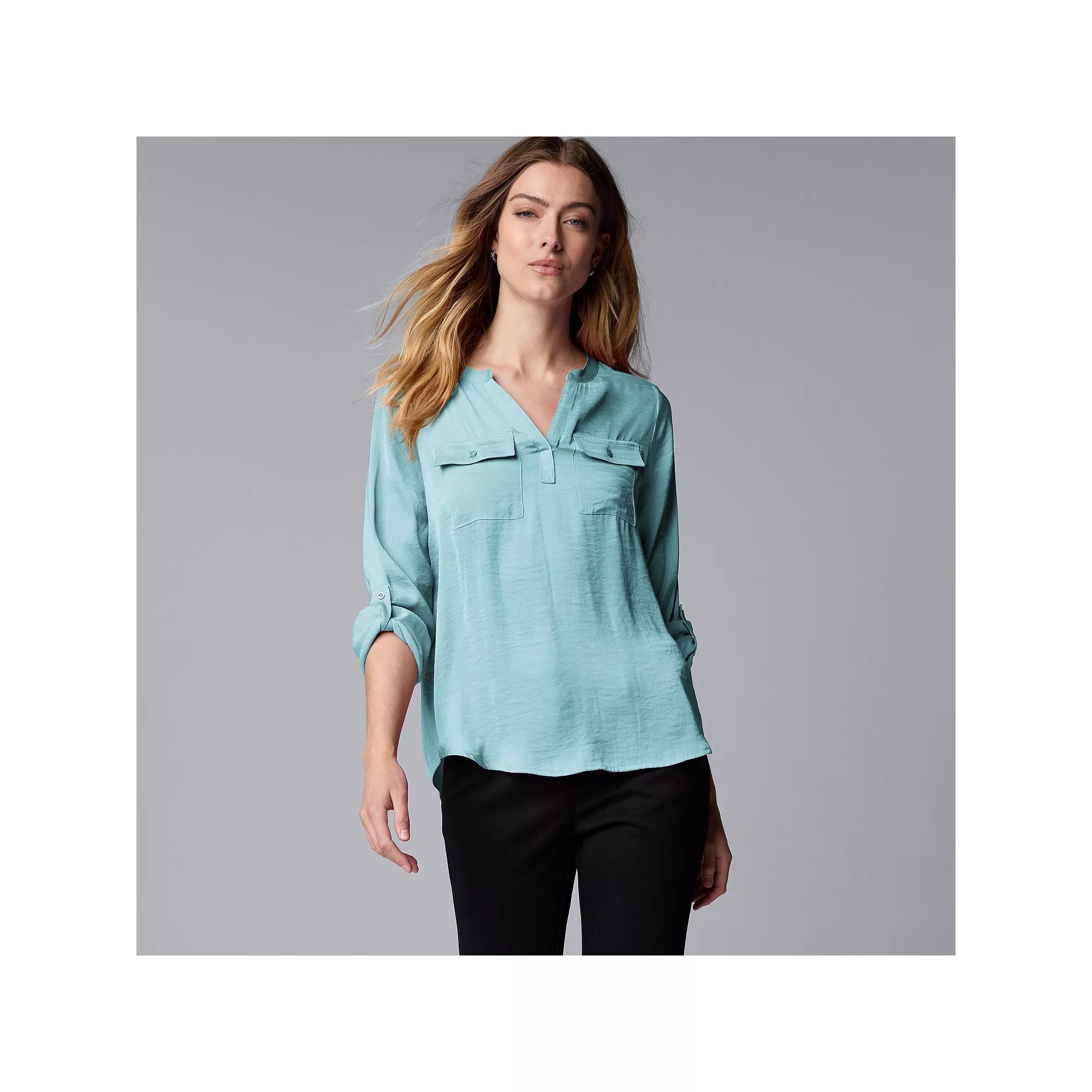 Women's Simply Vera Vera Wang Roll-Tab Popover Blouse, Size: Large, Whisper White Product Image